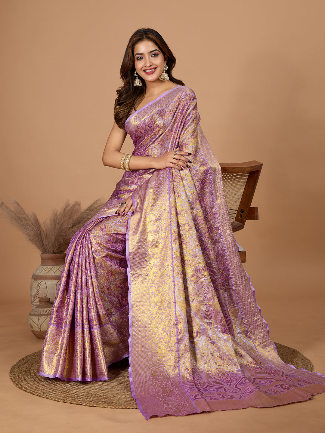 Dwija Fashion Lavender Wedding Wear Jari Weaving Kanjivaram Silk Saree With Unstitched Blouse