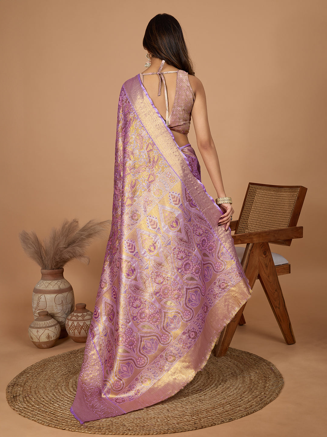 Dwija Fashion Lavender Wedding Wear Jari Weaving Kanjivaram Silk Saree With Unstitched Blouse