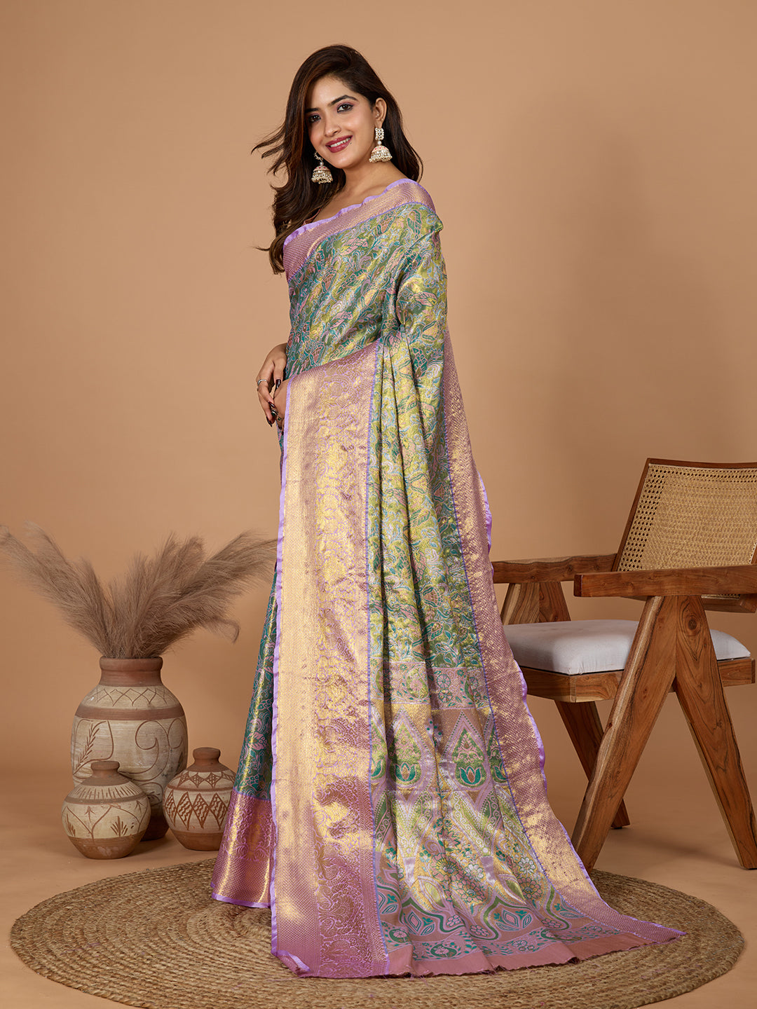 Dwija Fashion Green Wedding Wear Jari Weaving Kanjivaram Silk Saree With Unstitched Blouse