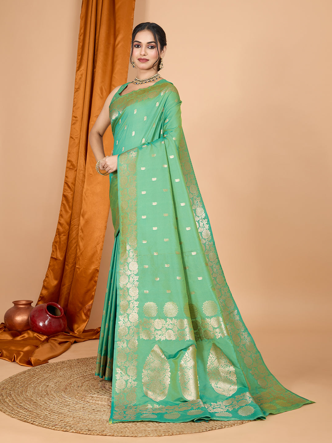 Dwija Fashion Green Party Wear Banarsi Silk With Jari Weaving Work Saree With Unstitched Blouse