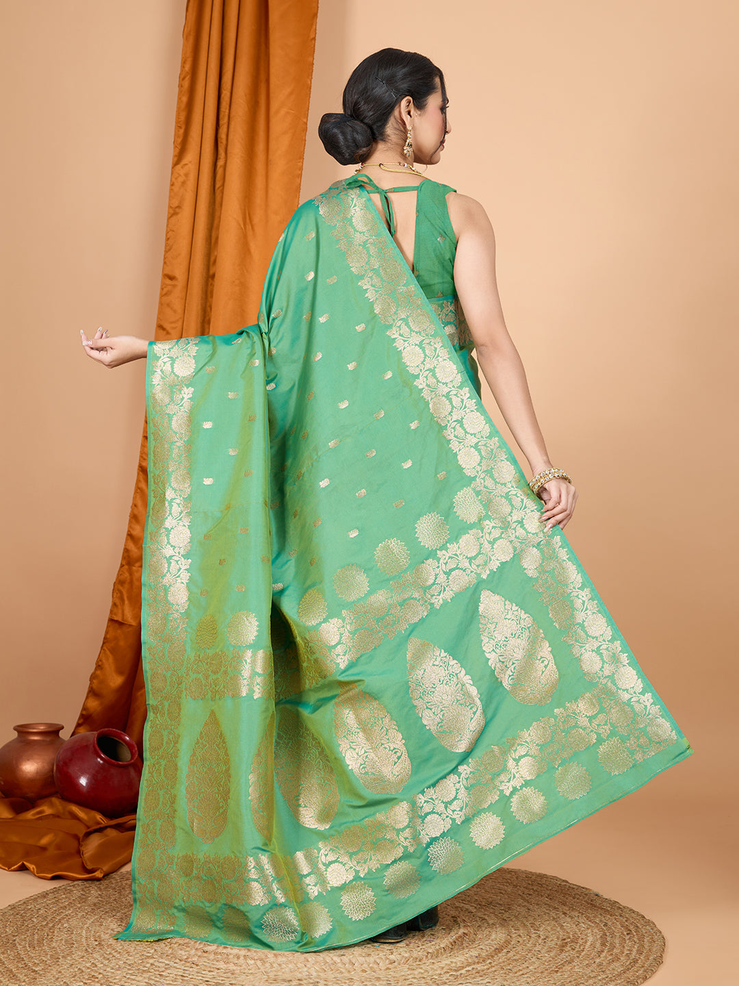 Dwija Fashion Green Party Wear Banarsi Silk With Jari Weaving Work Saree With Unstitched Blouse