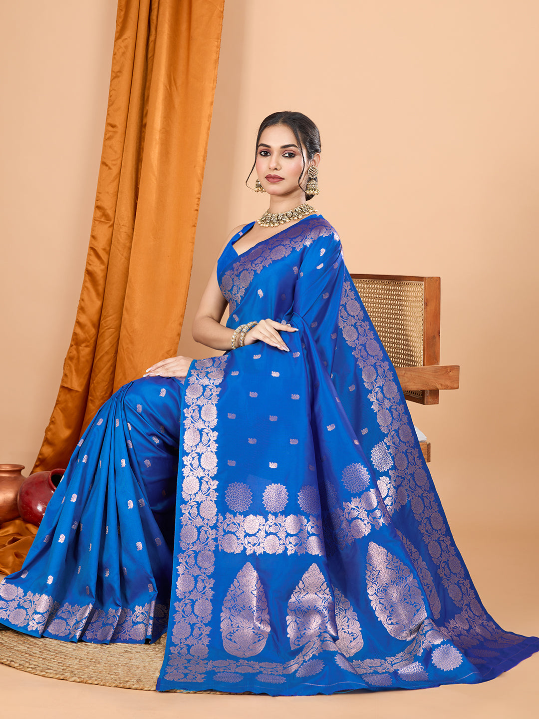 Dwija Fashion Blue Party Wear Banarsi Silk With Jari Weaving Work Saree With Unstitched Blouse