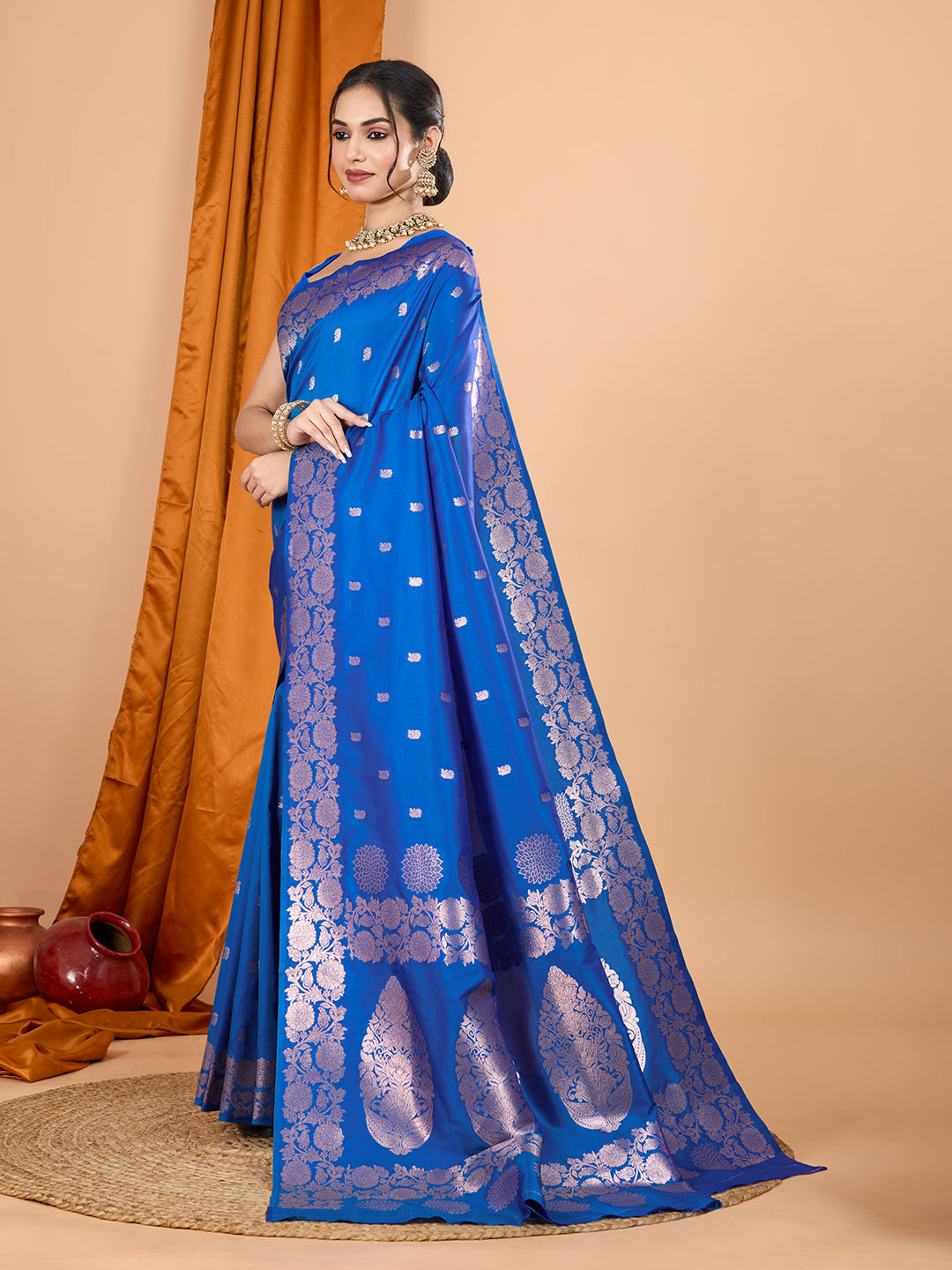 Dwija Fashion Blue Party Wear Banarsi Silk With Jari Weaving Work Saree With Unstitched Blouse