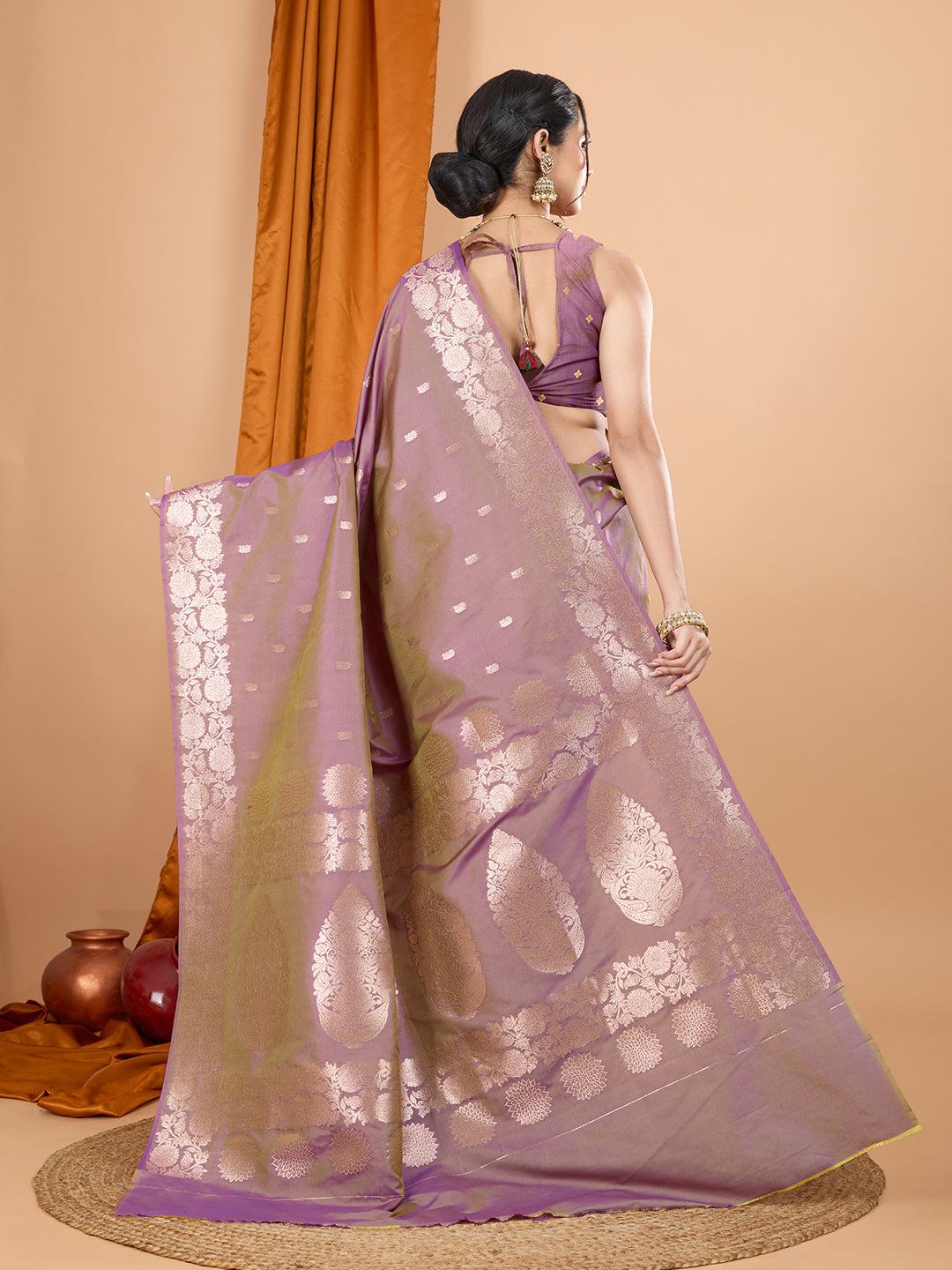 Dwija Fashion Lavender Party Wear Banarsi Silk With Jari Weaving Work Saree With Unstitched Blouse