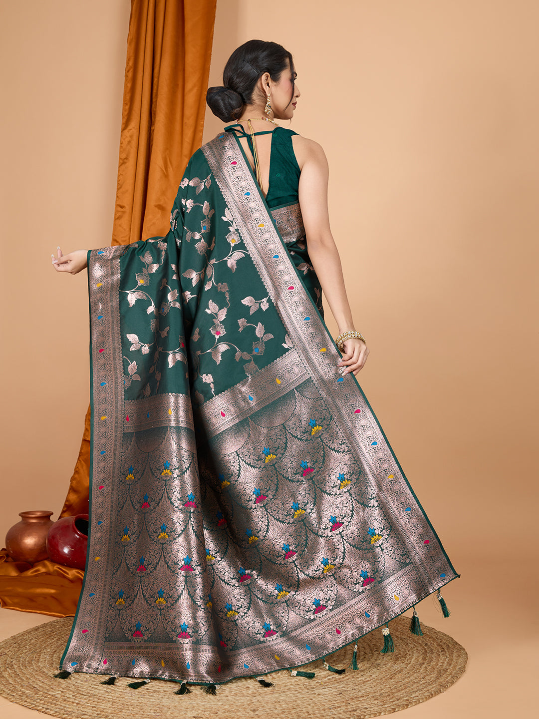 Dwija Fashion Green Party Wear Banarsi Silk With Jari Weaving Work Saree With Unstitched Blouse