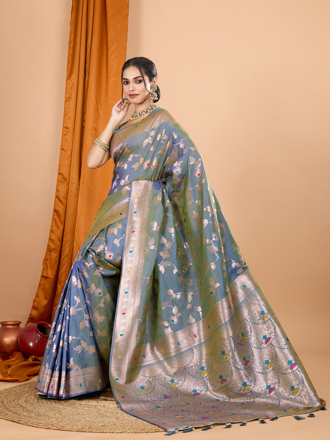 Dwija Fashion Blue Party Wear Banarsi Silk With Jari Weaving Work Saree With Unstitched Blouse
