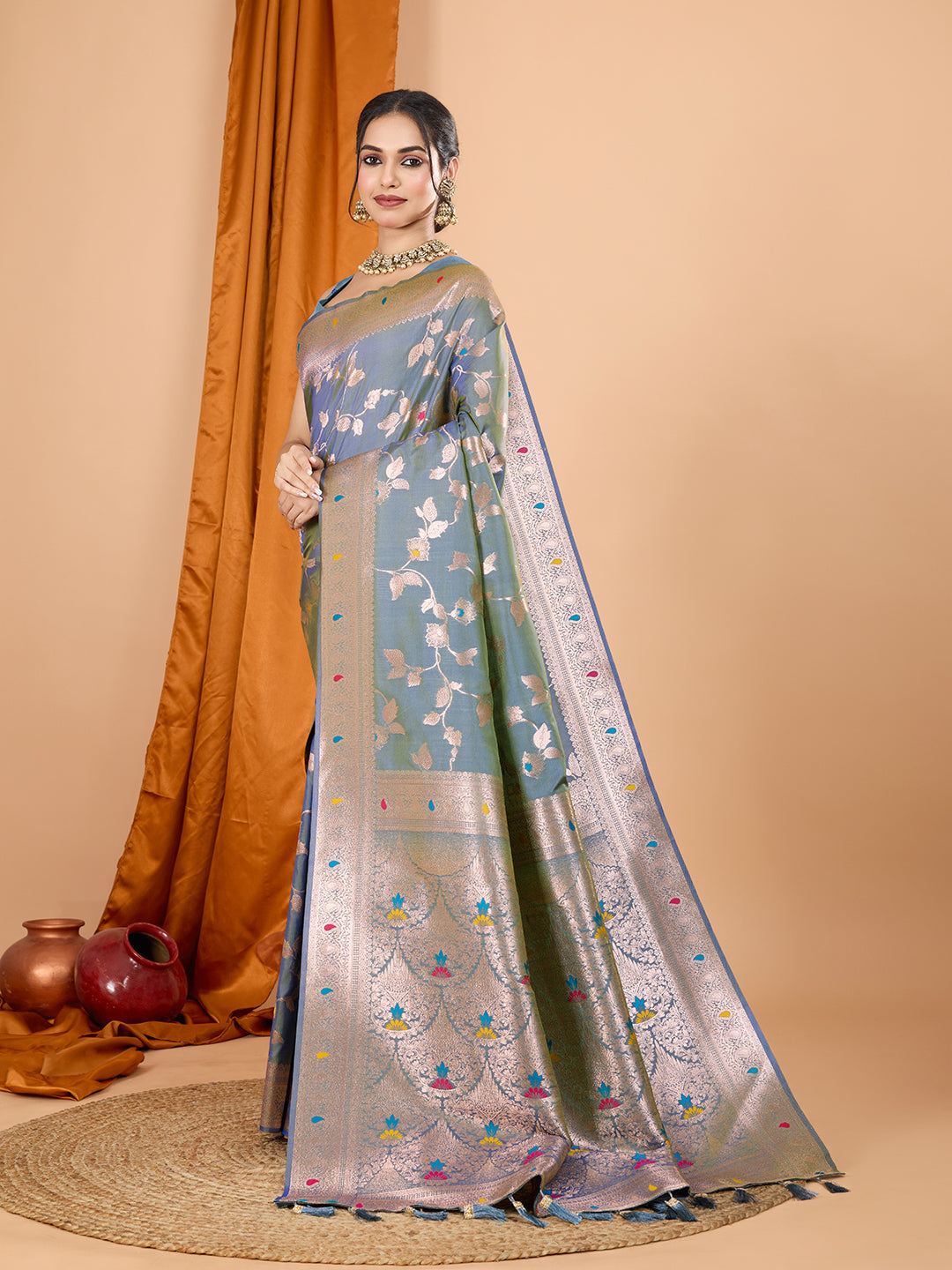 Dwija Fashion Blue Party Wear Banarsi Silk With Jari Weaving Work Saree With Unstitched Blouse