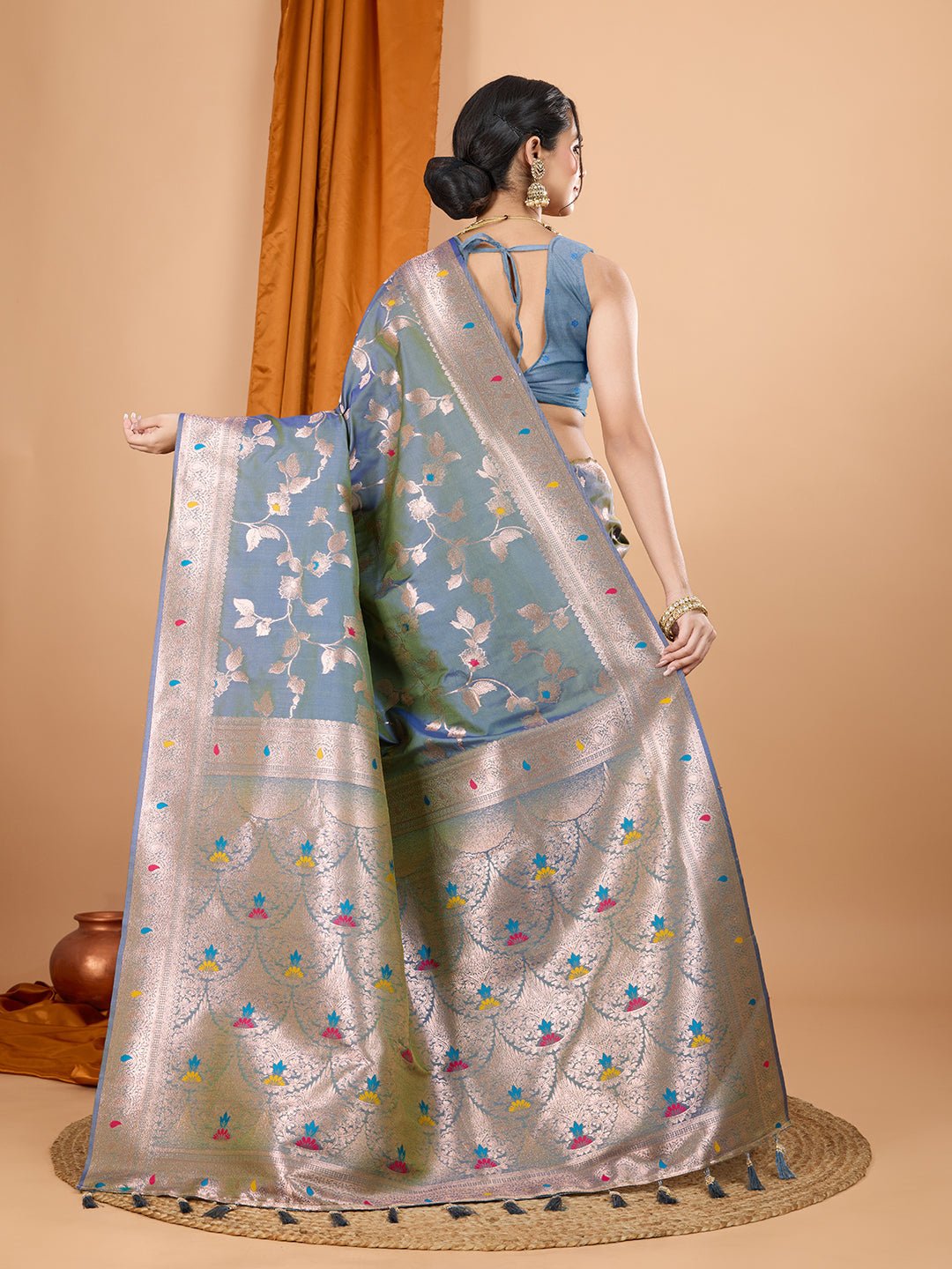 Dwija Fashion Blue Party Wear Banarsi Silk With Jari Weaving Work Saree With Unstitched Blouse