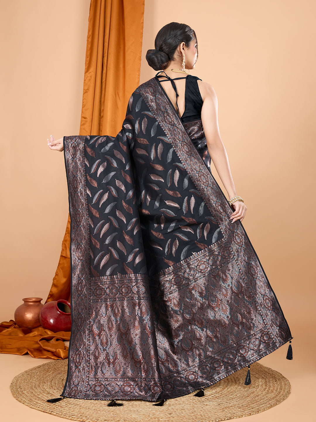 Dwija Fashion Black Wedding Wear Pure Silk Jari Weaving Work Saree With Unstitched Blouse