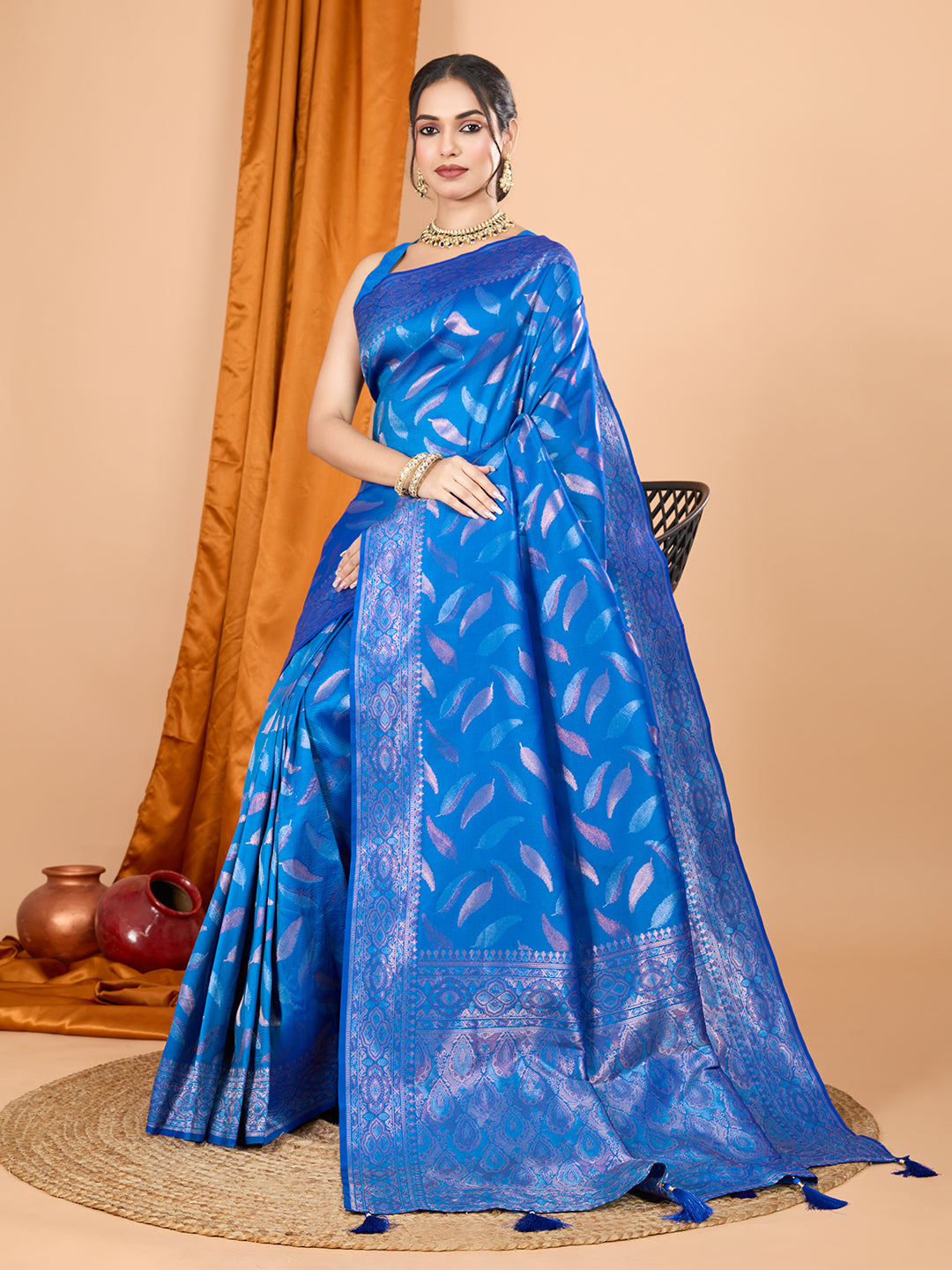 Dwija Fashion Royal Blue Wedding Wear Pure Silk Jari Weaving Work Saree With Unstitched Blouse