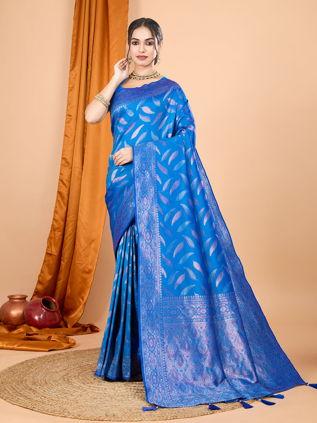 Dwija Fashion Royal Blue Wedding Wear Pure Silk Jari Weaving Work Saree With Unstitched Blouse
