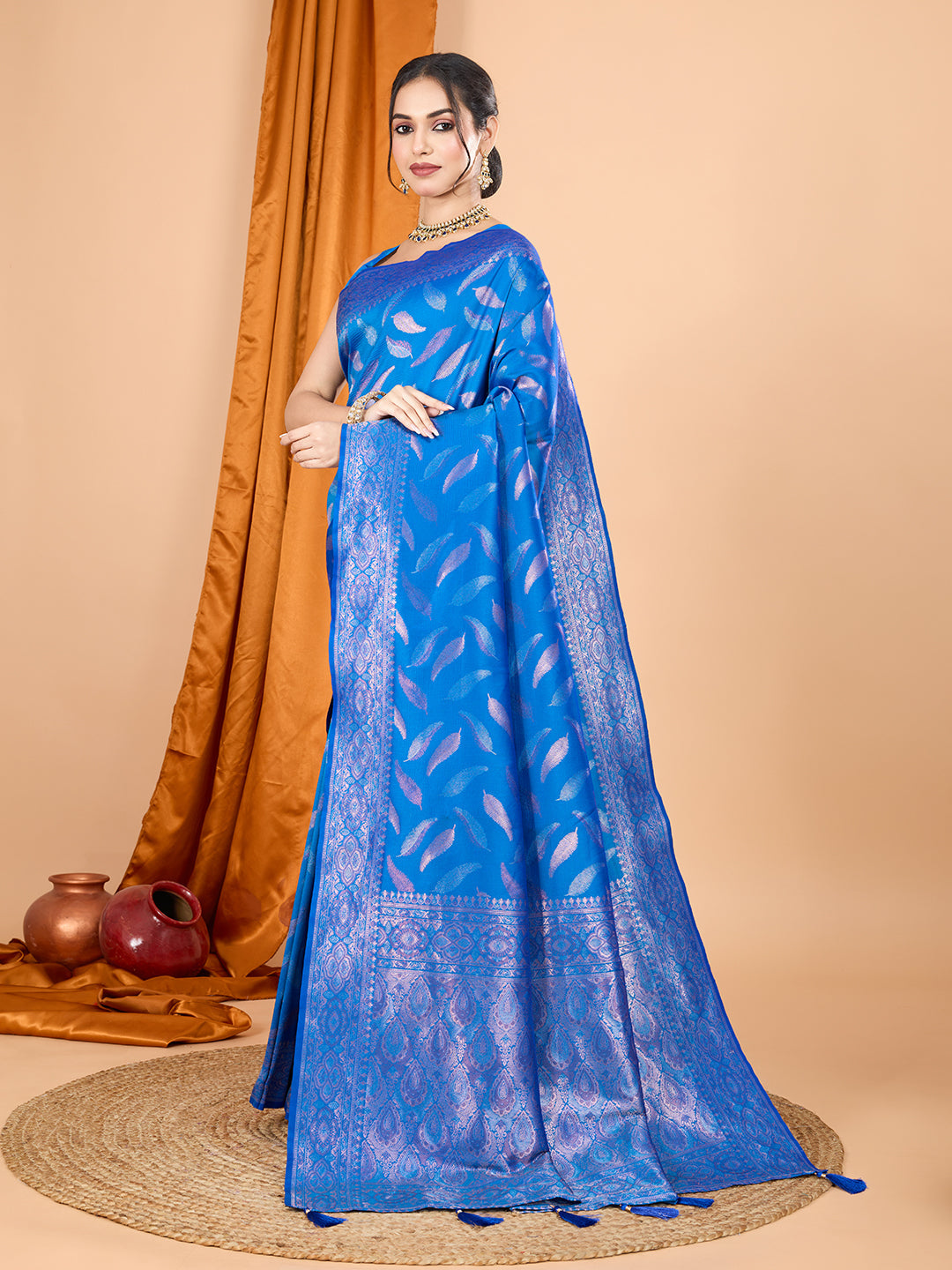Dwija Fashion Royal Blue Wedding Wear Pure Silk Jari Weaving Work Saree With Unstitched Blouse