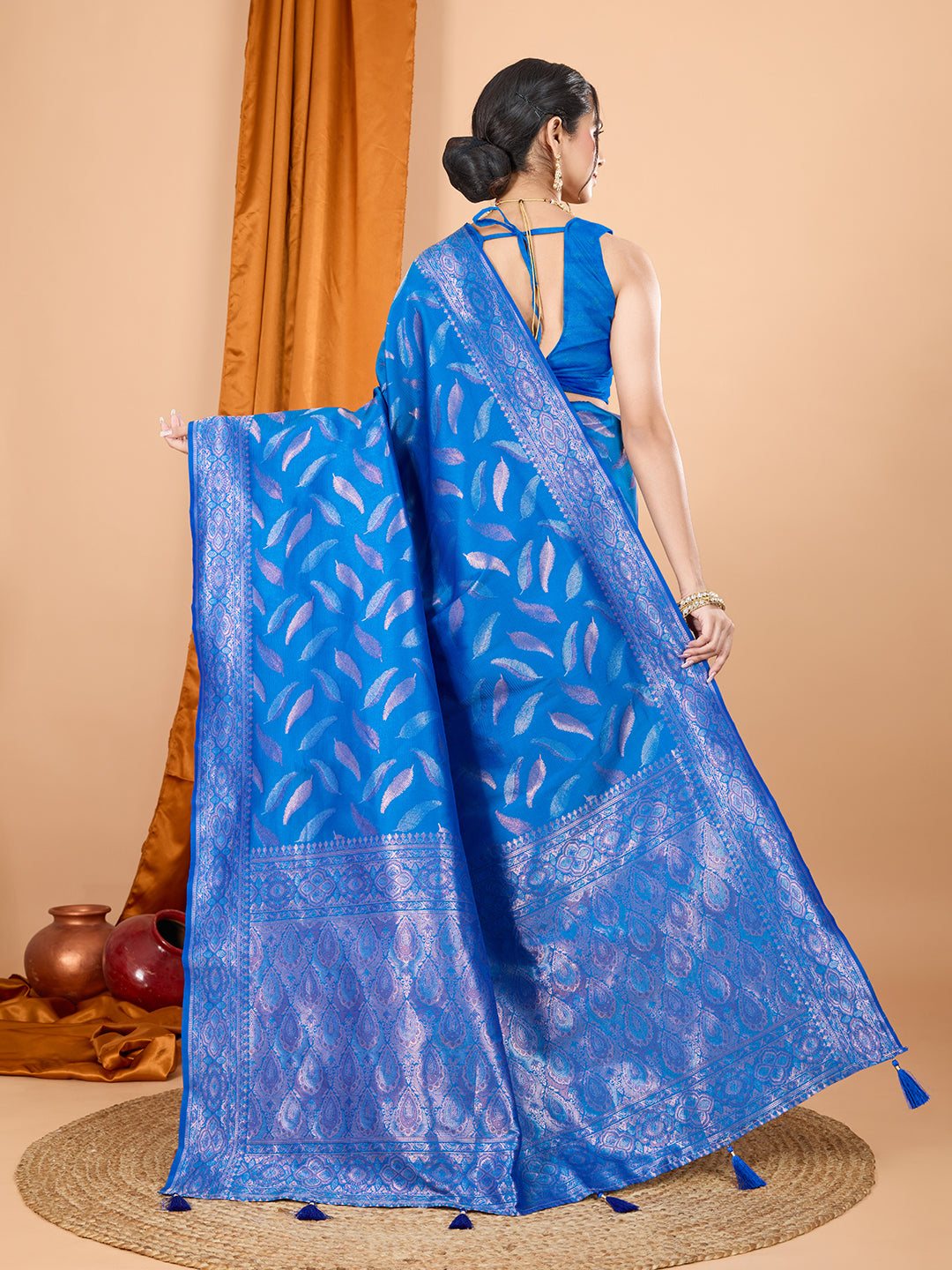 Dwija Fashion Royal Blue Wedding Wear Pure Silk Jari Weaving Work Saree With Unstitched Blouse