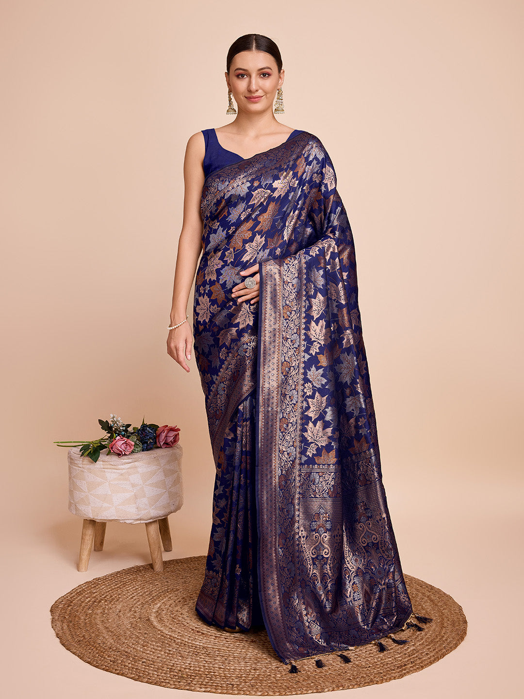 Dwija Fashion Royal Blue Wedding Wear Pure Silk Jari Weaving Work Saree With Unstitched Blouse