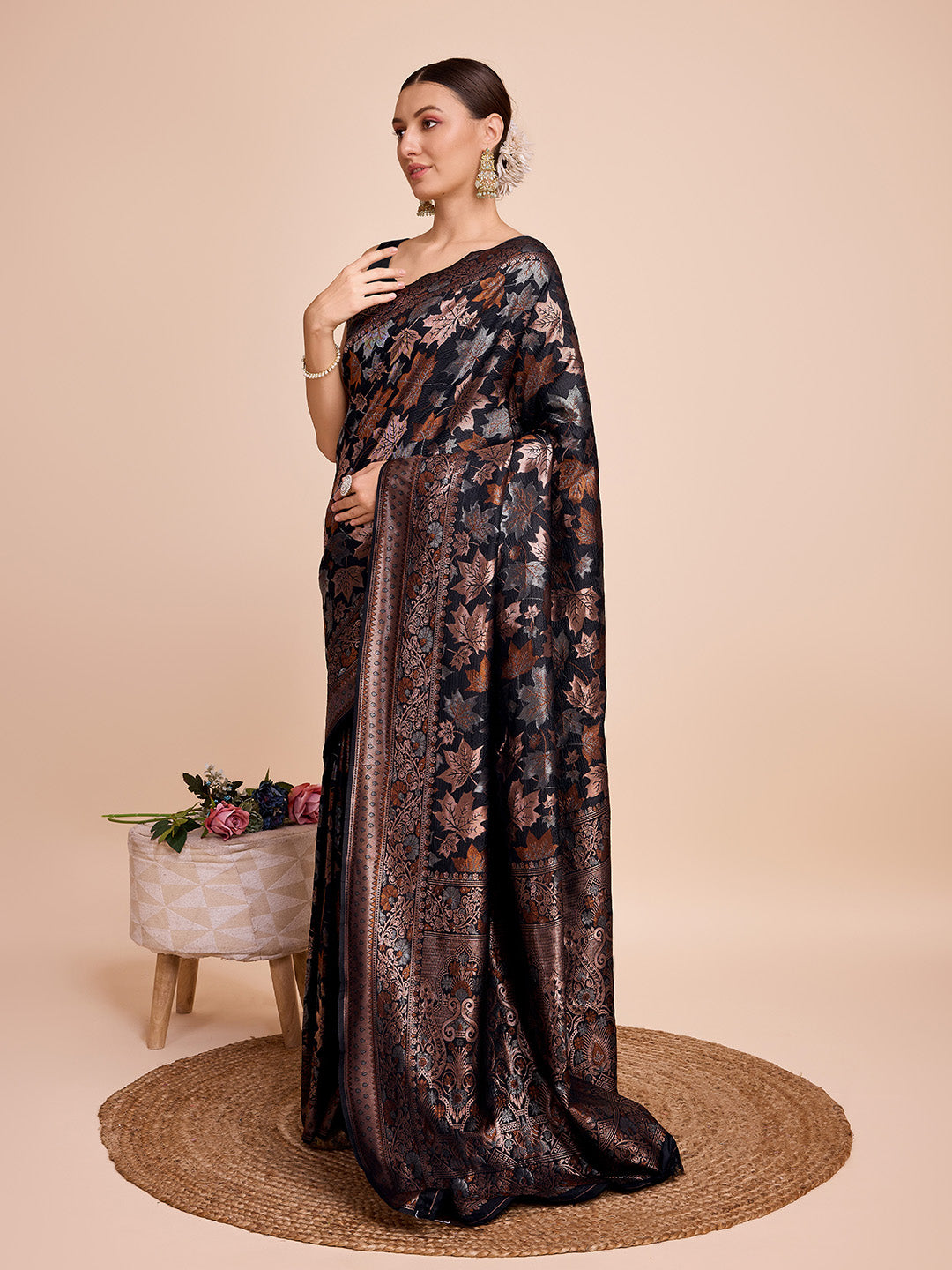 Dwija Fashion Black Wedding Wear Pure Silk Jari Weaving Work Saree With Unstitched Blouse