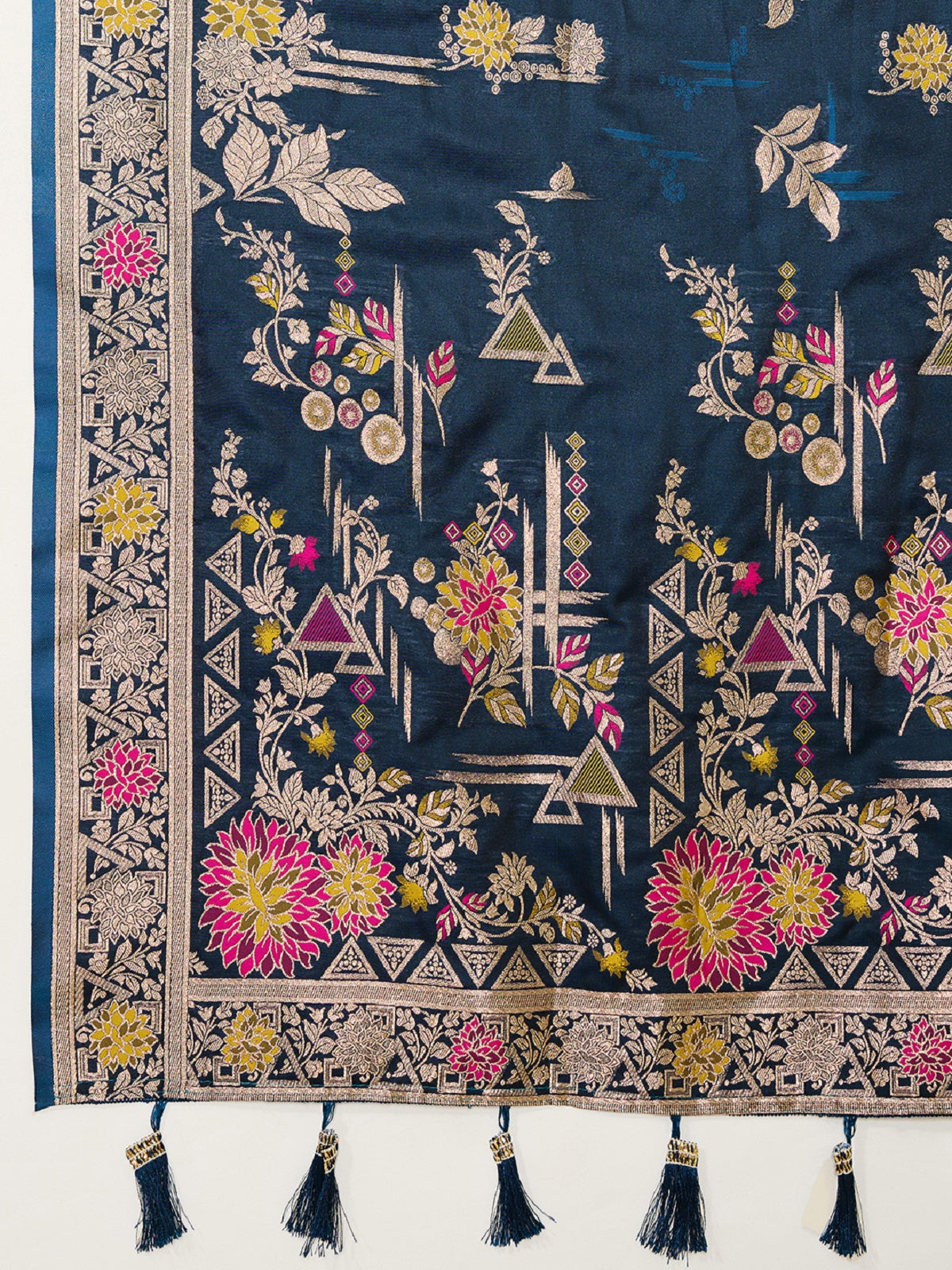 Dwija Fashion Teal Blue Wedding Wear Satin Paithani Jari Motifs Work With Unstitched Blouse