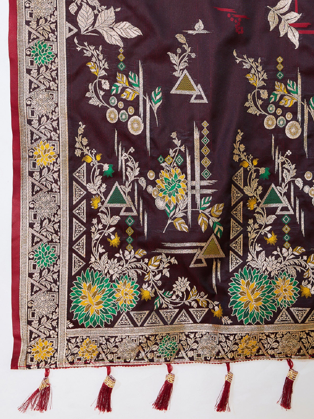 Dwija Fashion Deep Maroon Wedding Wear Satin Paithani Jari Motifs Work With Unstitched Blouse