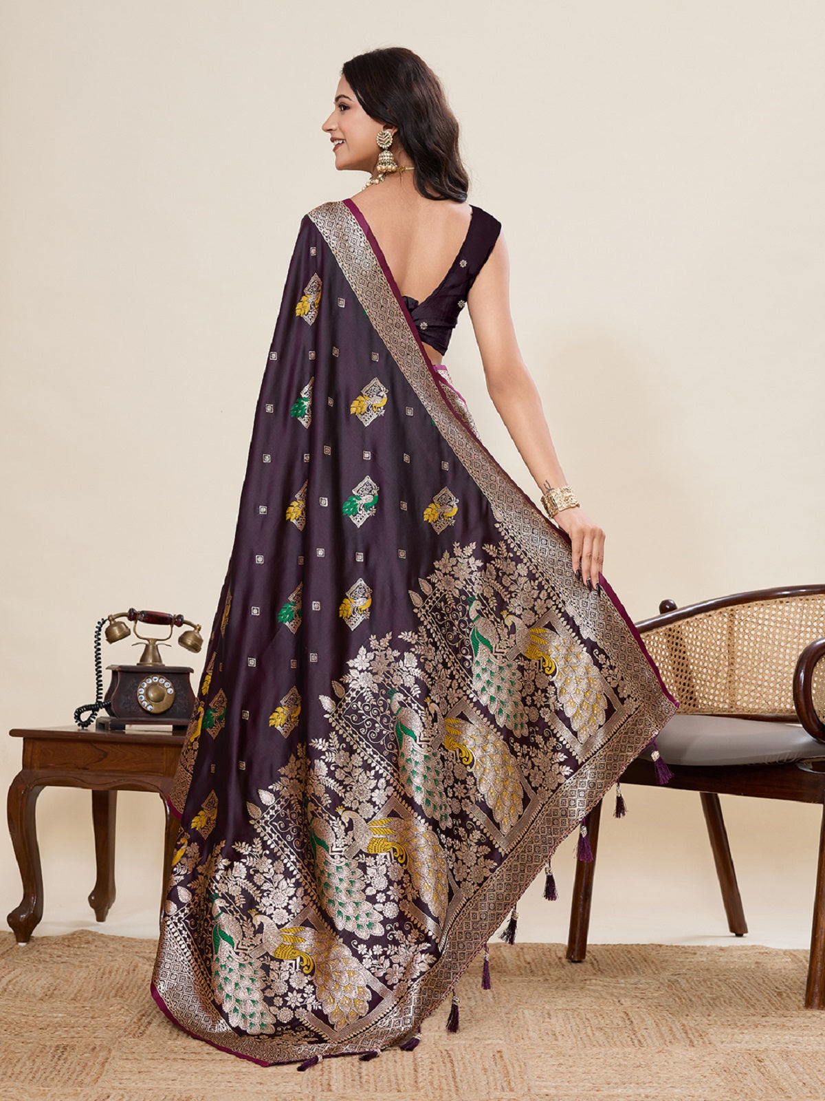 Dwija Fashion Deep Maroon Wedding Wear Satin Paithani Jari Motifs Work With Unstitched Blouse