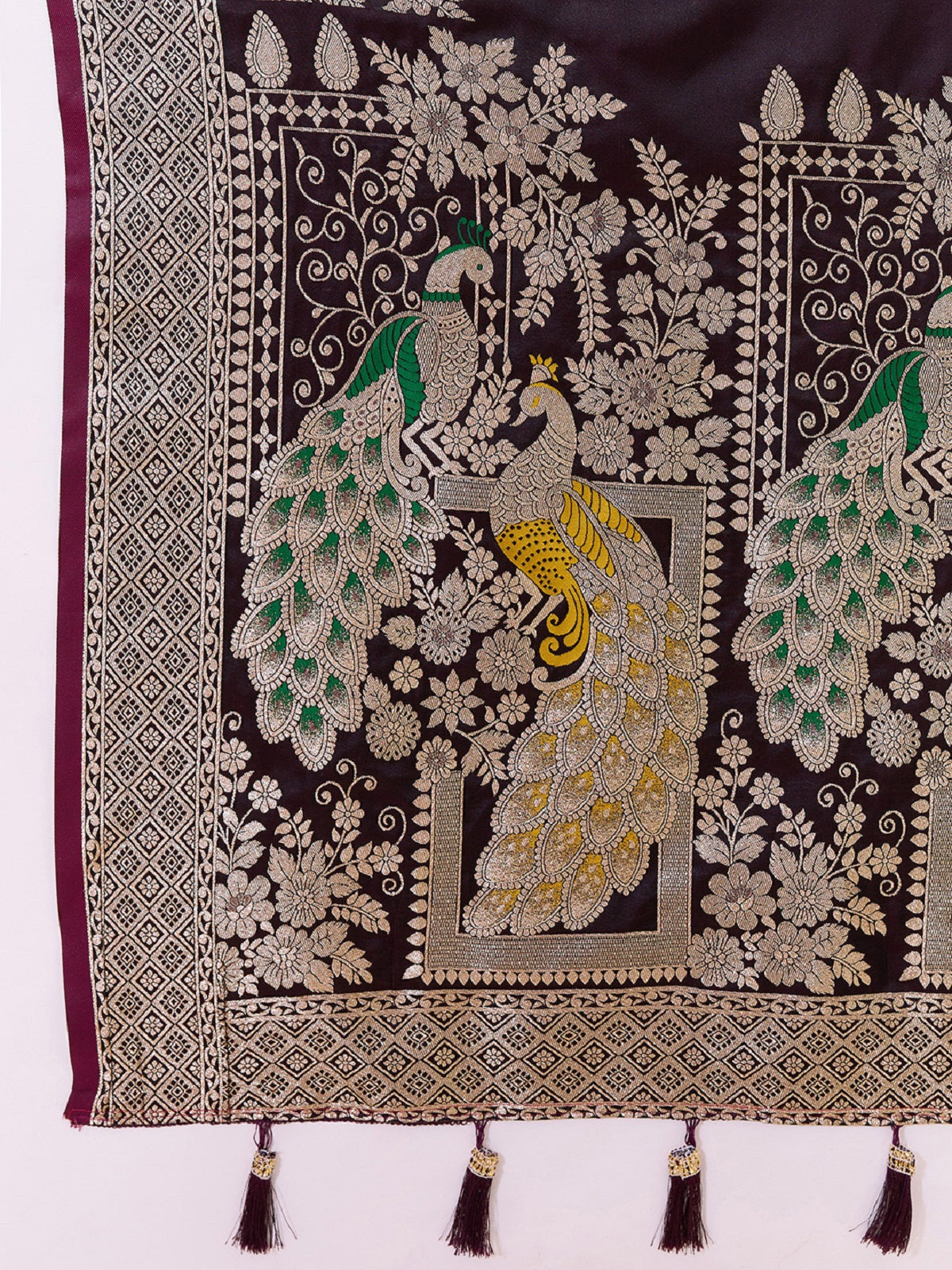 Dwija Fashion Deep Maroon Wedding Wear Satin Paithani Jari Motifs Work With Unstitched Blouse