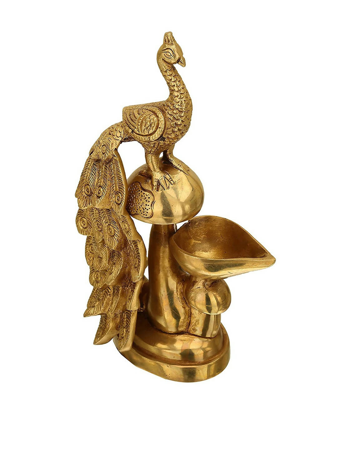 Craftvatika Gold-Toned Brass Diya Oil Lamp Peacock Hanging Diya 