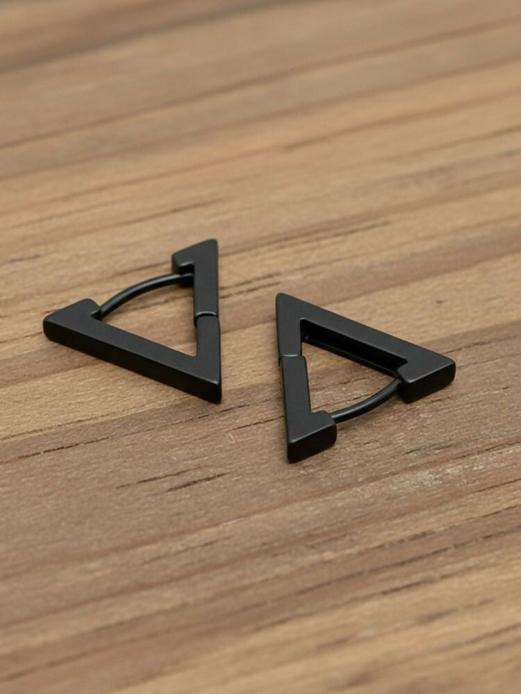 NVR Men's Black Rhodium Plated Geomatric Shaped Stud Earrings