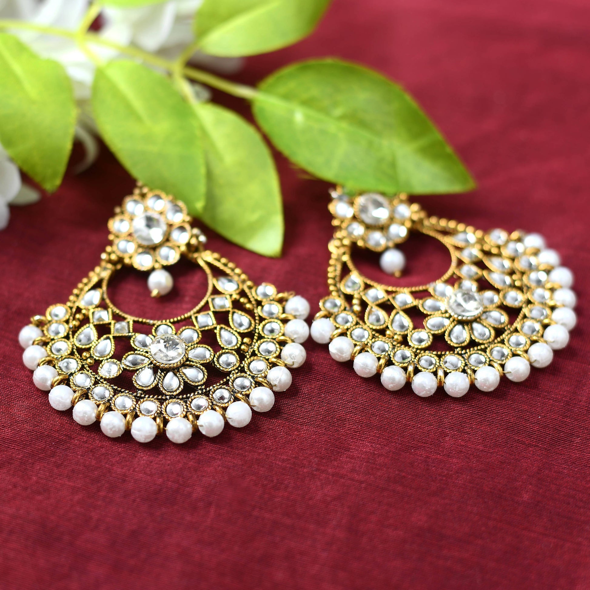 Mominos Fashion Johar Kamal Beautiful Golden And White Beaded Earrings - Grab2buy