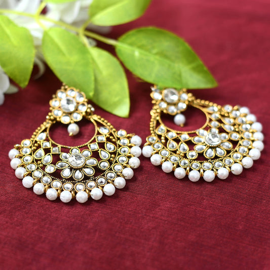 Mominos Fashion Johar Kamal Beautiful Golden And White Beaded Earrings - Grab2buy