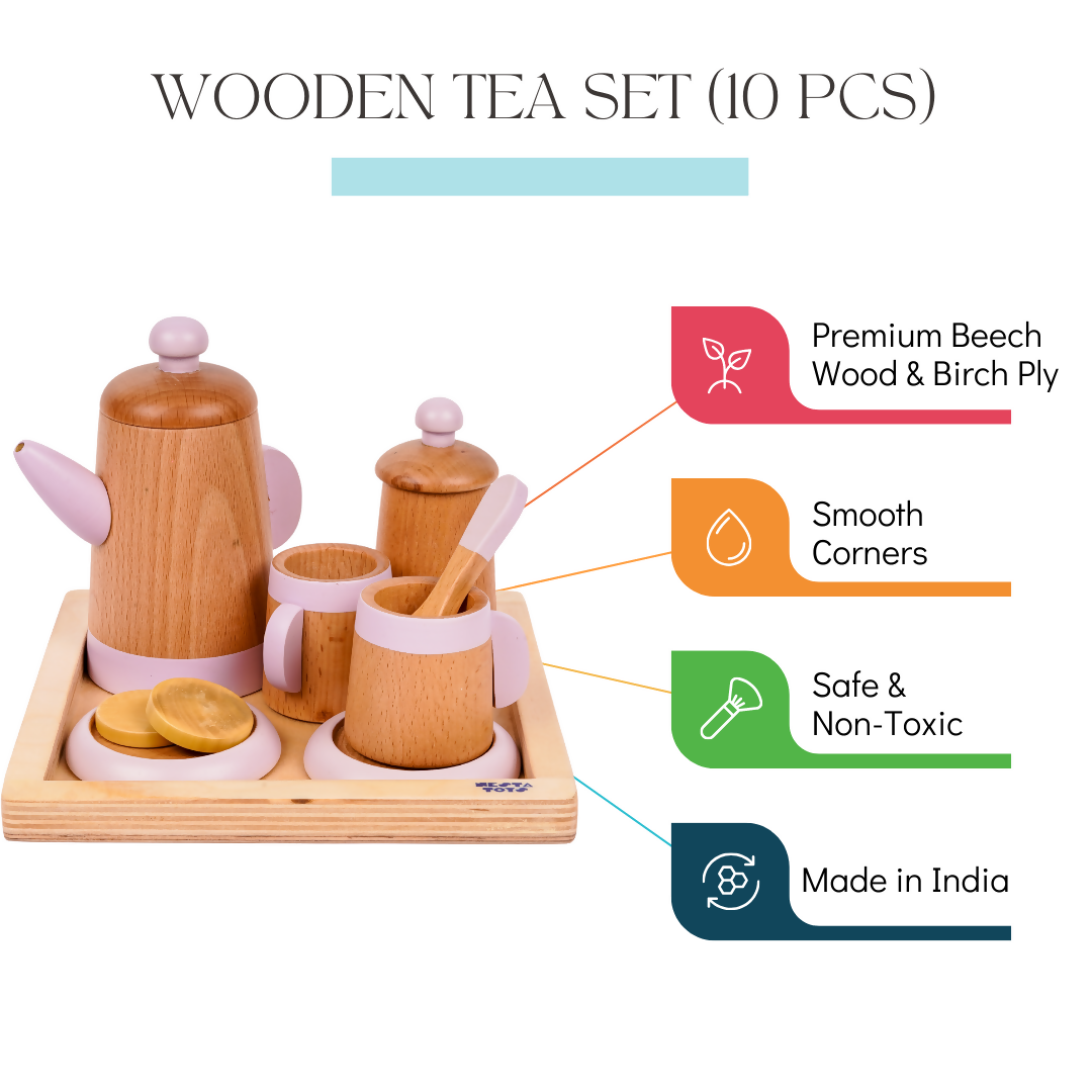 Nesta Toys Wooden Tea Set, Pretend Play Food Sets, Kitchen Toys (3+ Years) - 10 Pcs