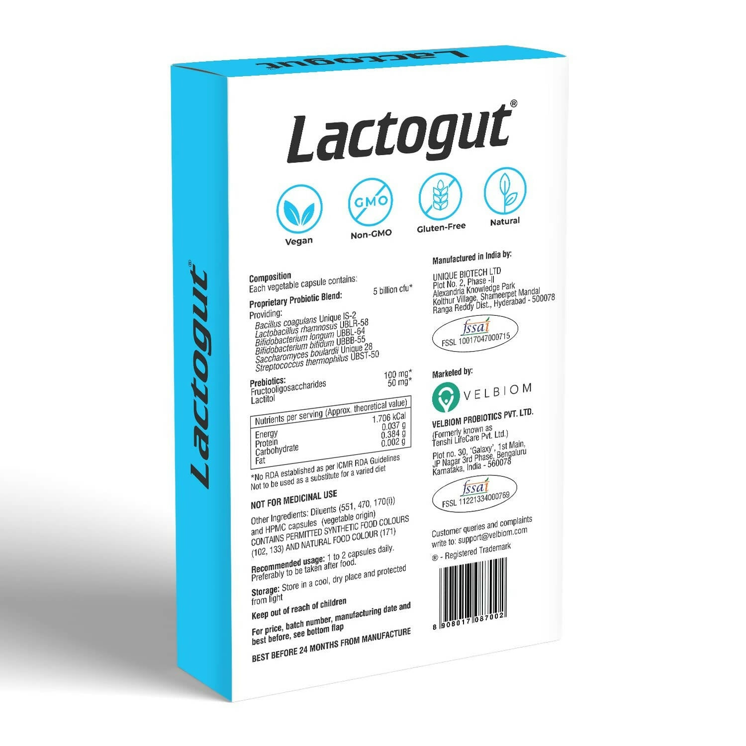 Velbiom Lactogut Probiotics Capsules - Grab2buy