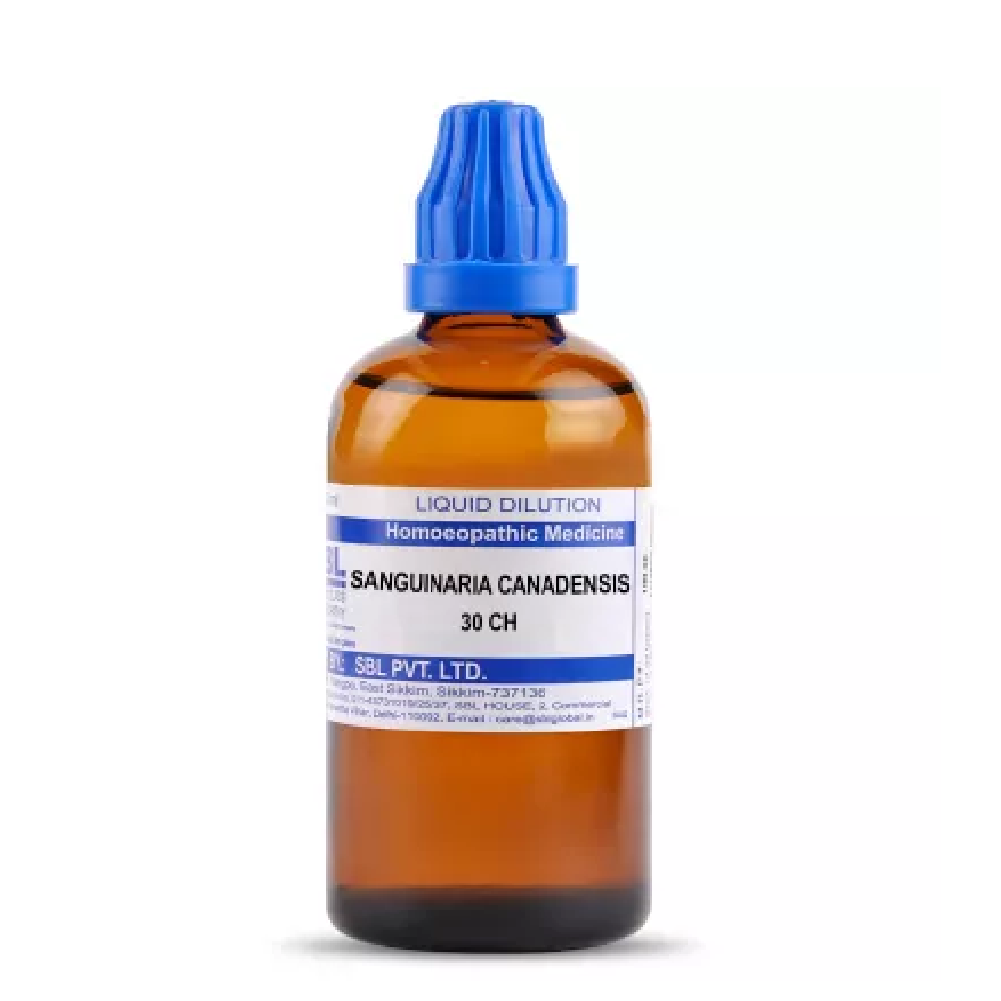 SBL Homeopathic Sanguinaria Canadensis Dilution(30 ML / 100 ML) For Cough Headache Acridity 