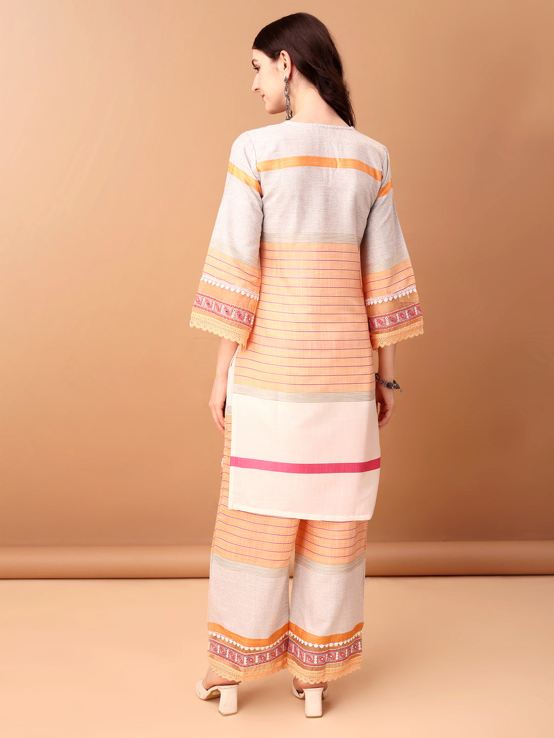 Embroidered & Printed Kurta With Pant & Dupatta Premium, Orange - Hiral Fashion