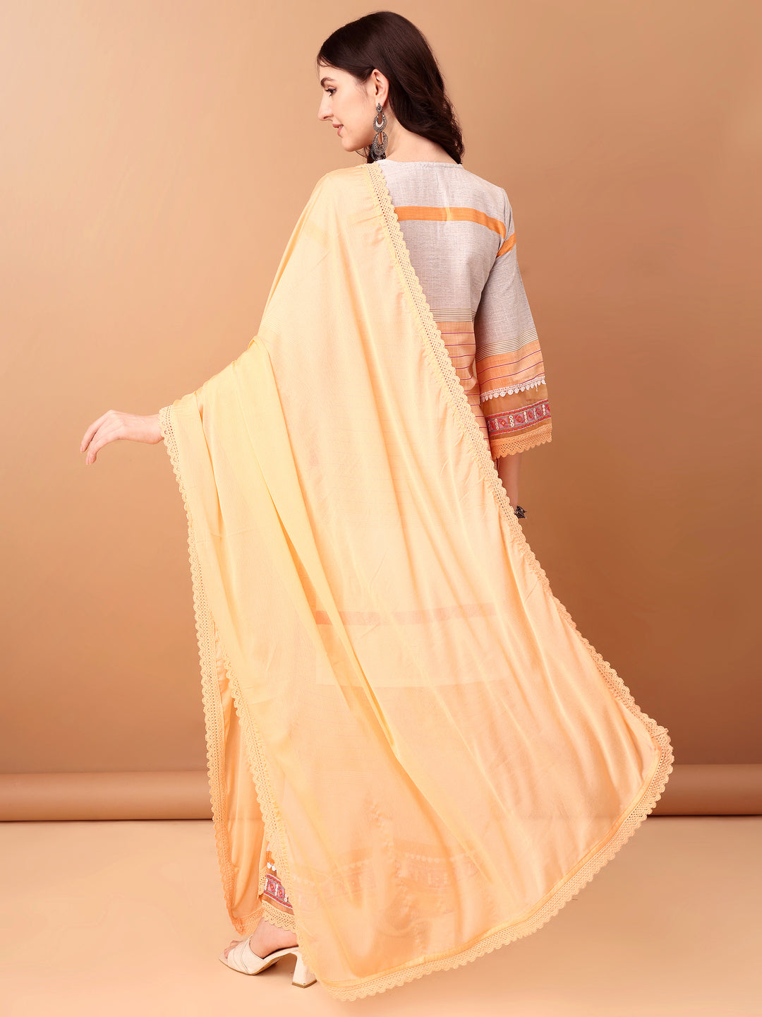 Embroidered & Printed Kurta With Pant & Dupatta Premium, Orange - Hiral Fashion