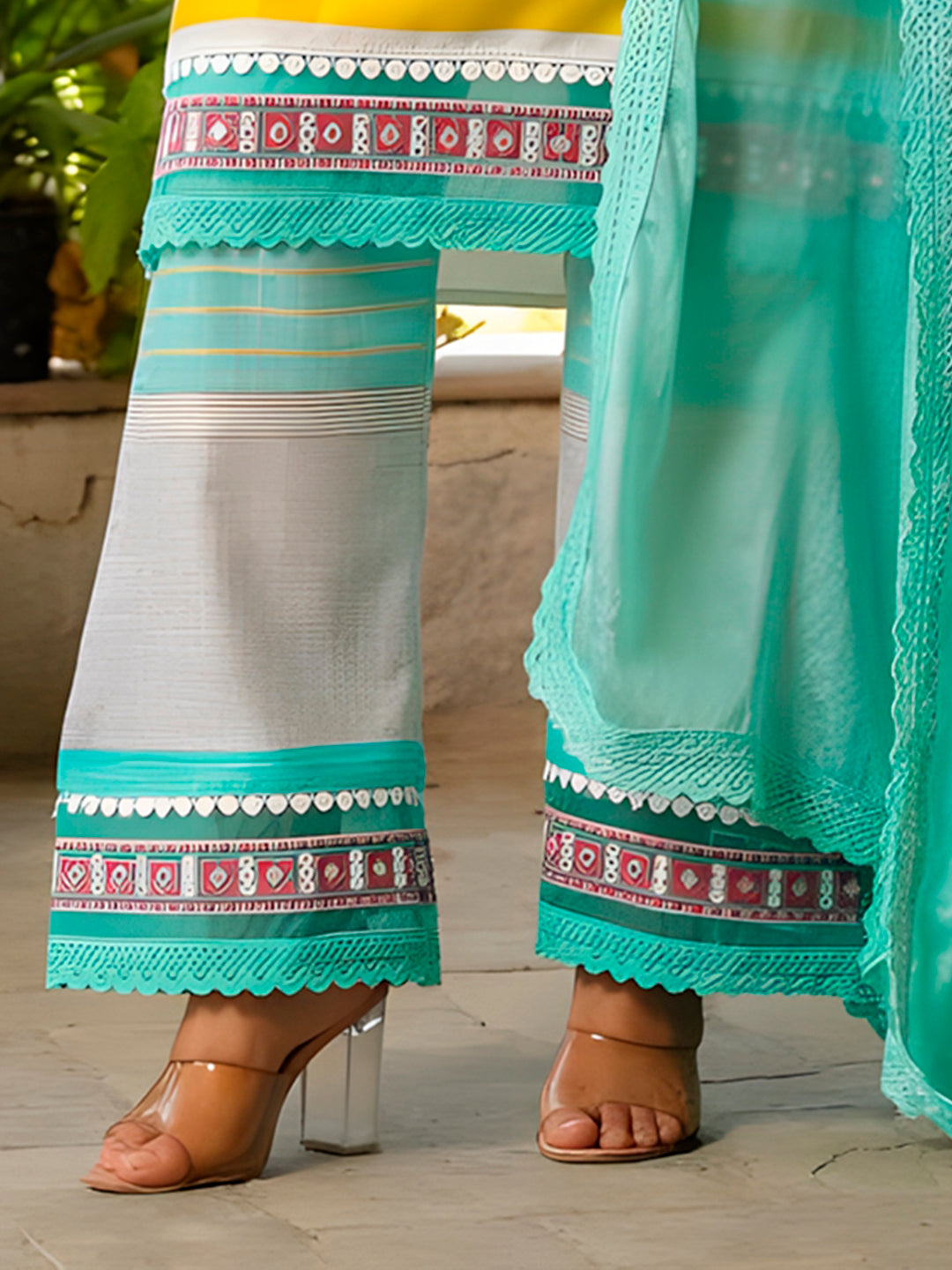 Embroidered & Printed Kurta With Pant & Dupatta Premium, Multicolor - Hiral Fashion