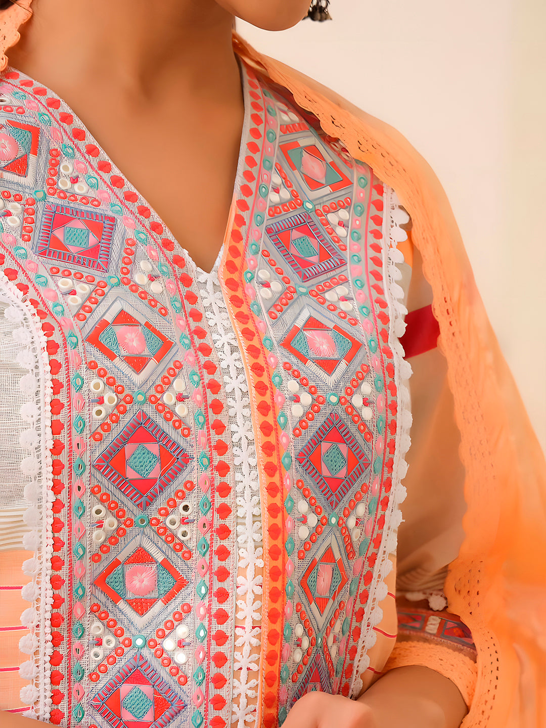 Embroidered & Printed Kurta With Pant & Dupatta Premium, Multicolor - Hiral Fashion