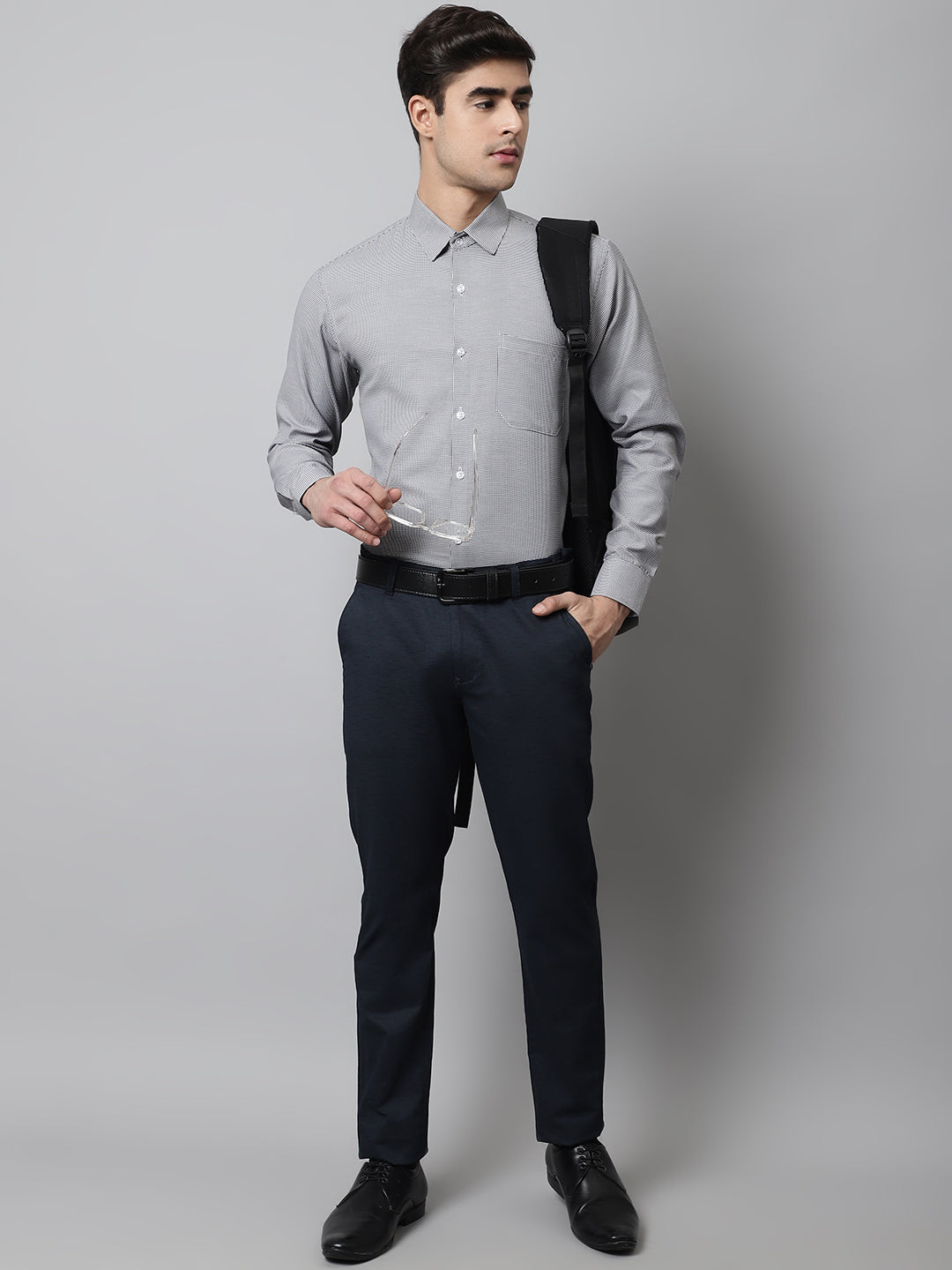 Jainish Men's Grey Checks Pure Cotton Formal Shirt