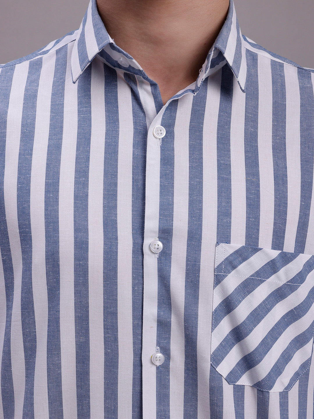 Jainish Men's Blue Vertical Striped Half Sleeve Casual Shirt