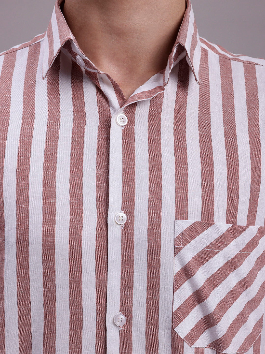 Jainish Men's Red Vertical Striped Half Sleeve Casual Shirt