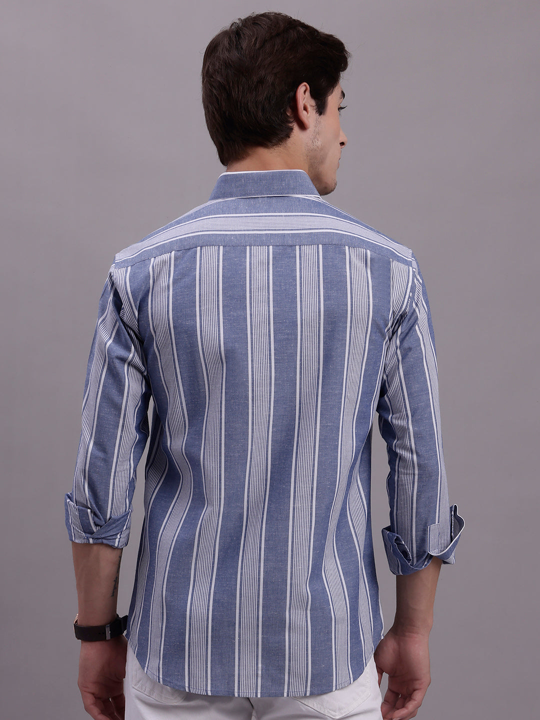 Jainish Men's Striped Casual Shirt - Blue