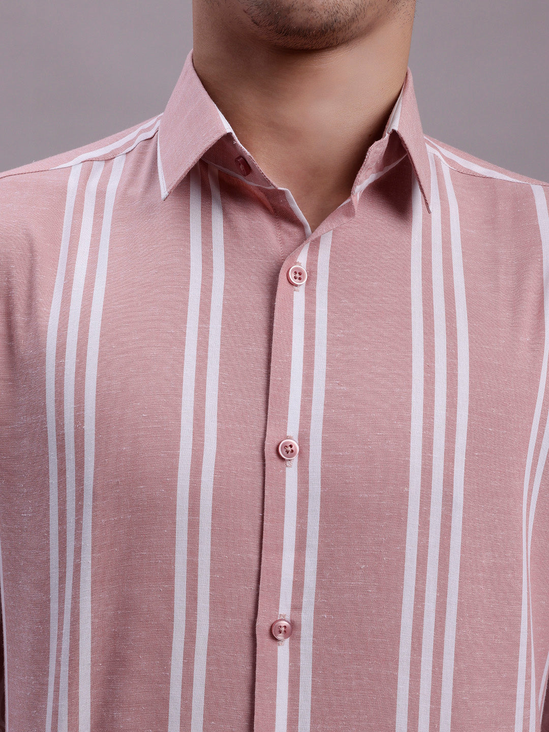 Jainish Men's Striped Casual Shirt - Coral