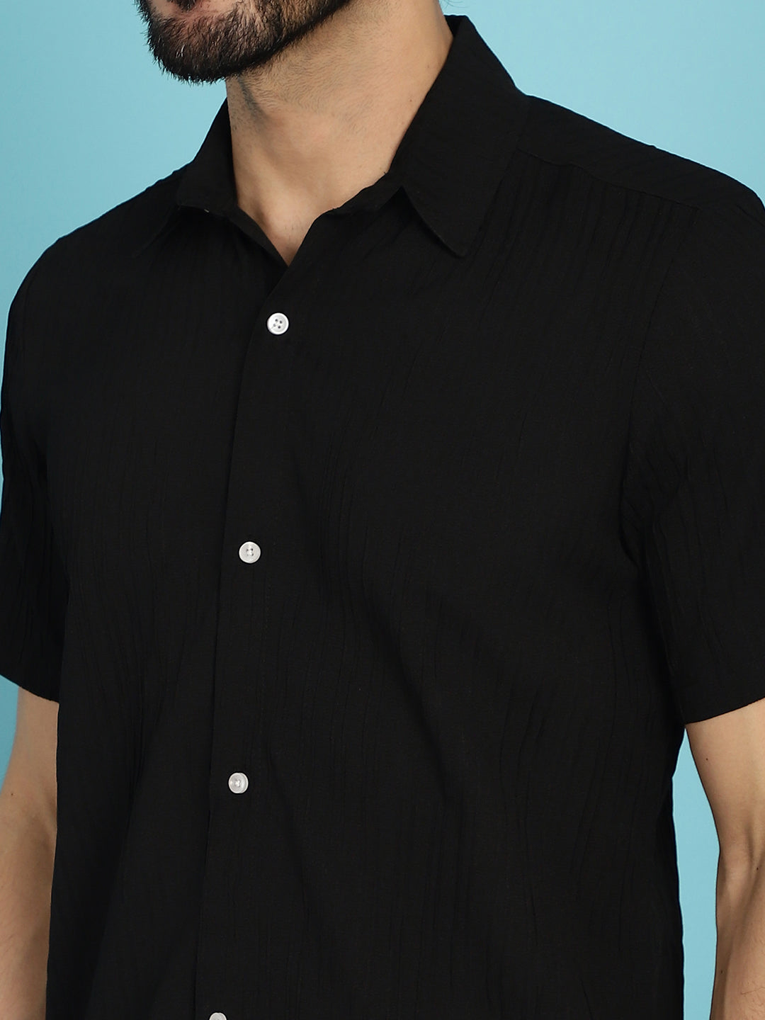Indian Needle Men's Striped Casual Shirt - Black | Swadesiicart