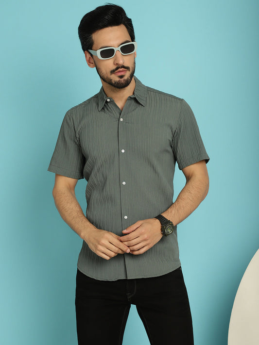 Indian Needle Men's Striped Casual Shirt - Grey | Swadesiicart