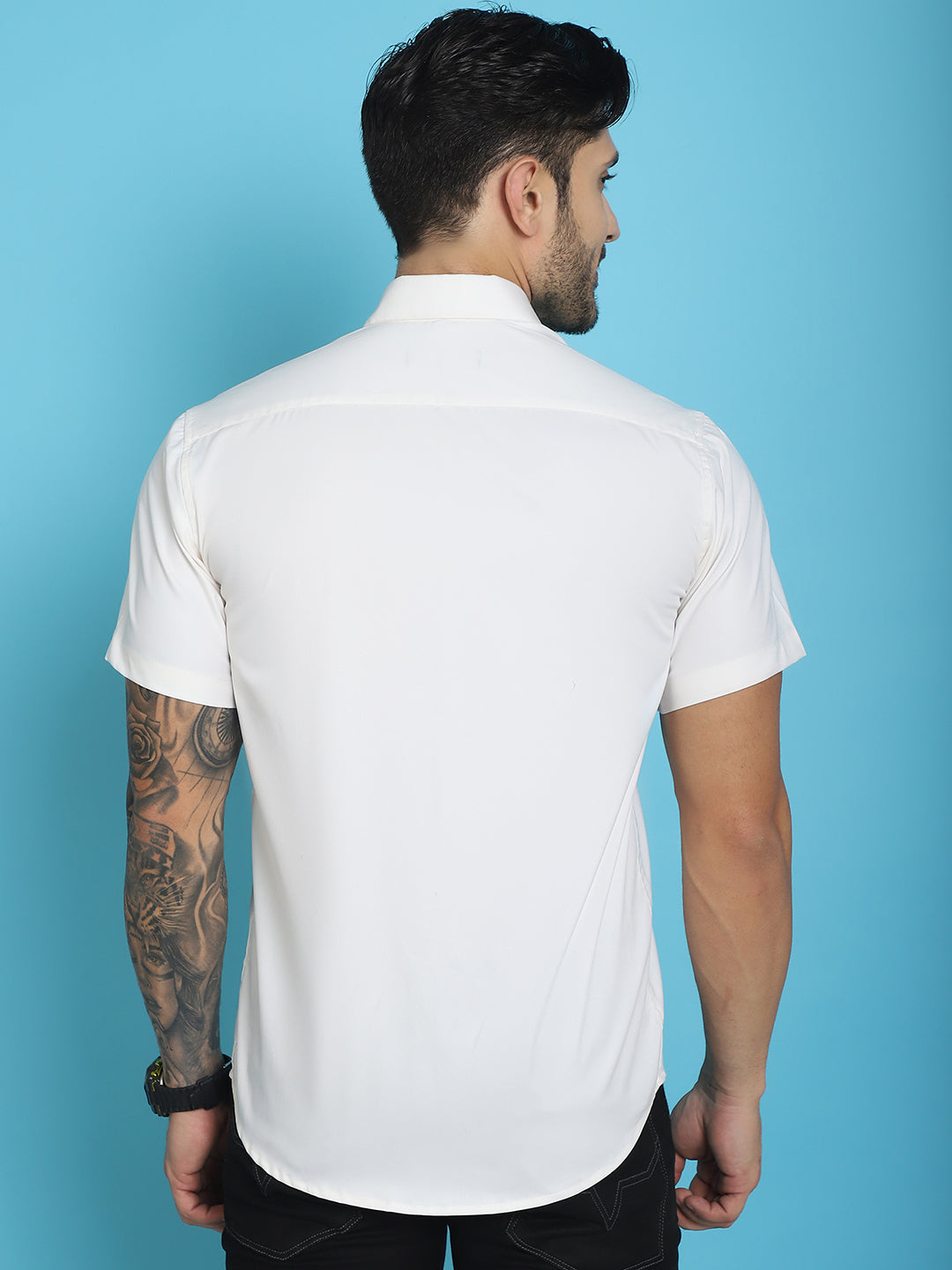 Indian Needle Men's Printed Half Sleeve Lycra Shirt - White 