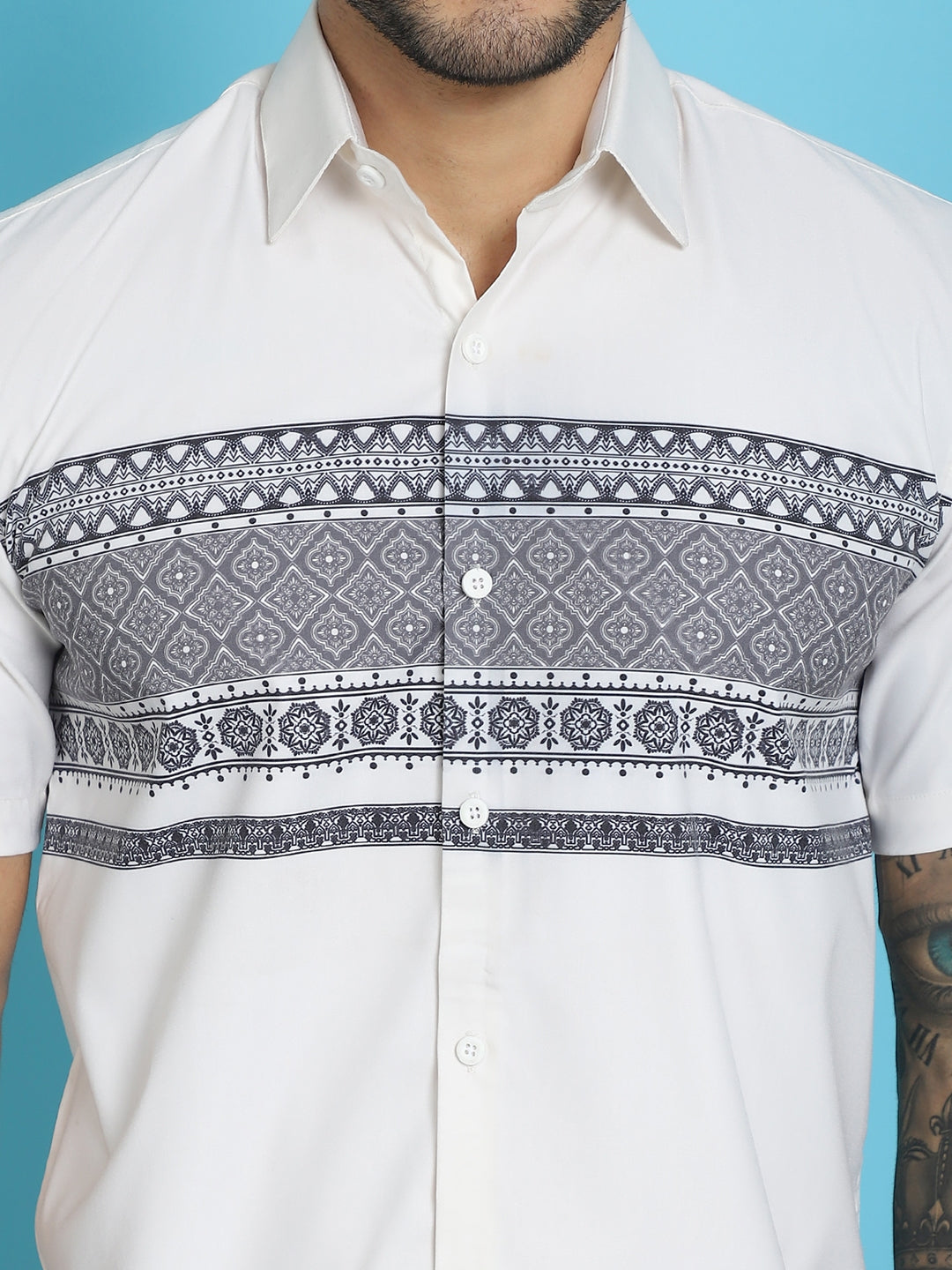 Indian Needle Men's Printed Half Sleeve Lycra Shirt - White 
