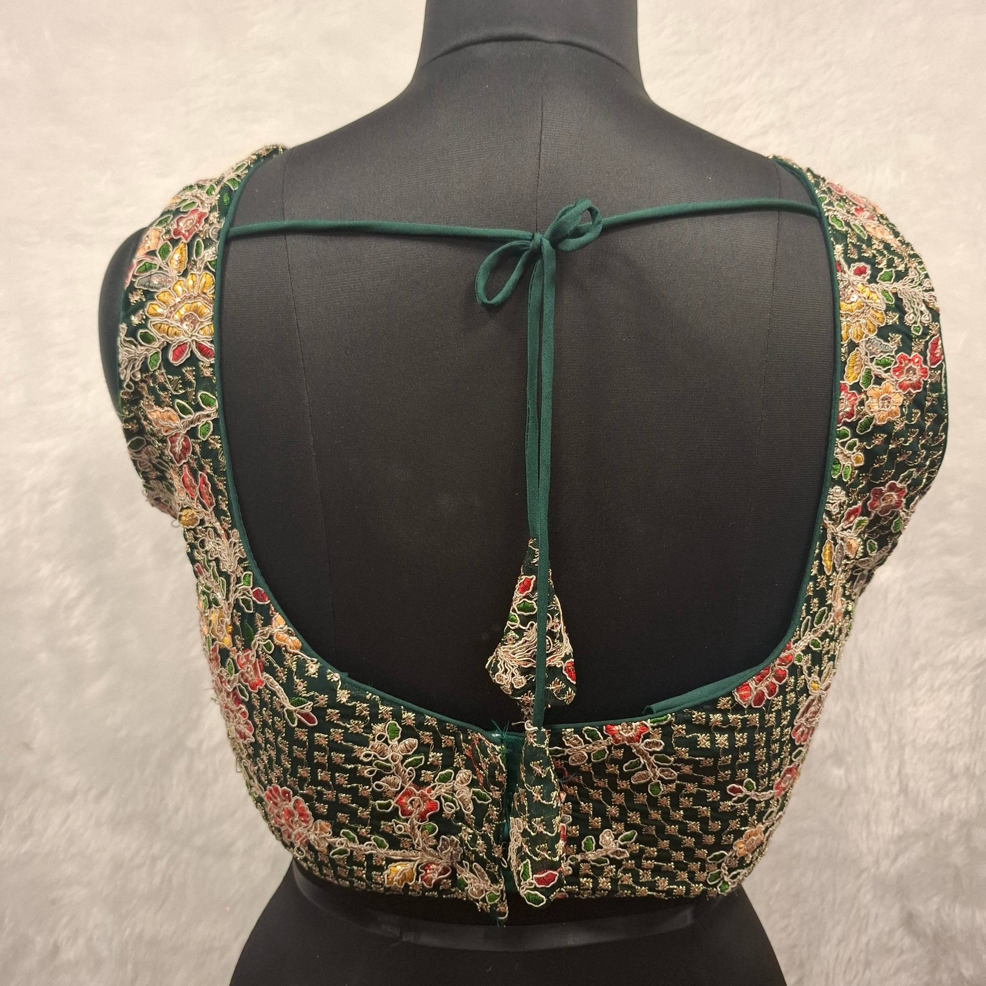 Kia Fashions Bottle Green Georgette Multi Color Emb & Sqn Readymade Blouse 