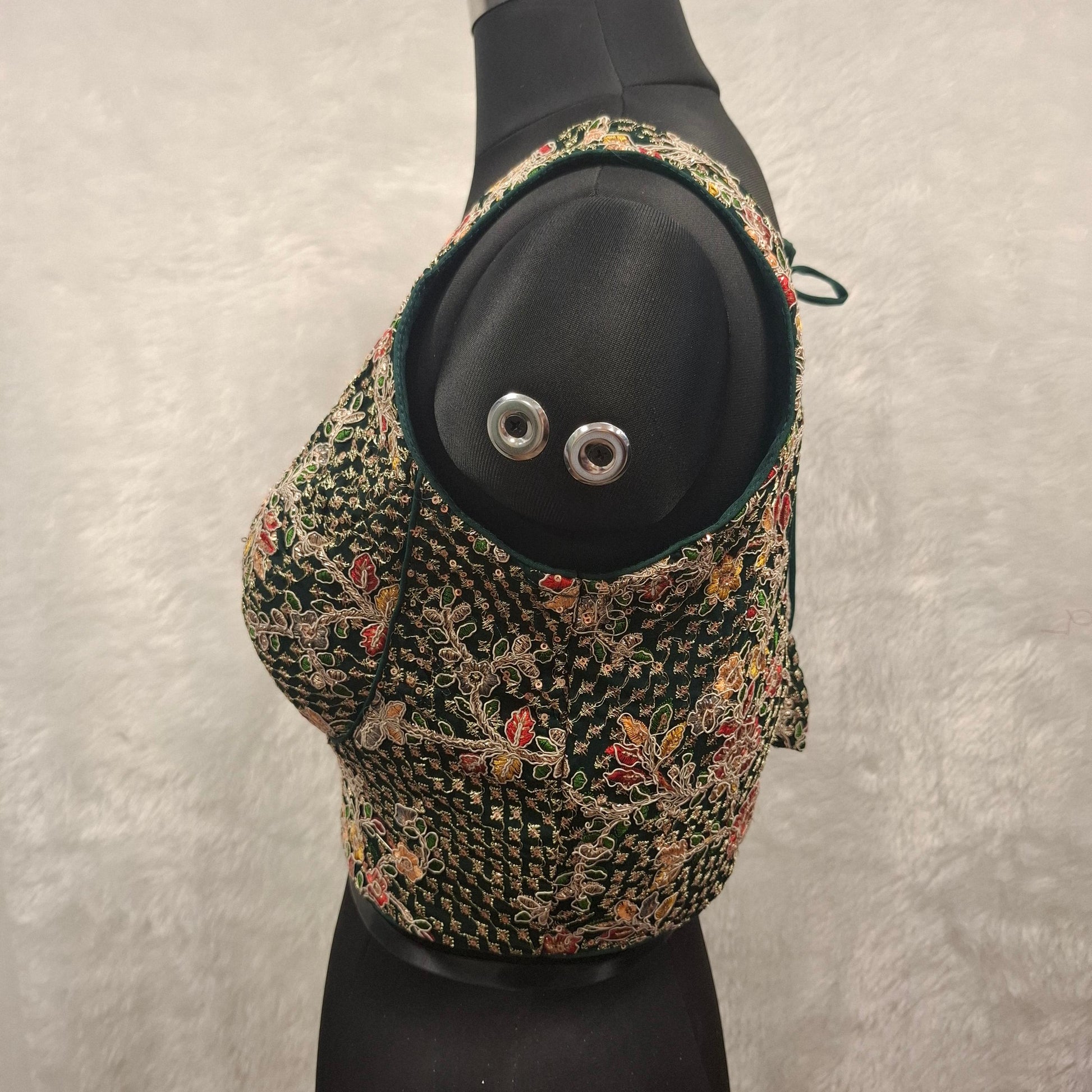 Kia Fashions Bottle Green Georgette Multi Color Emb & Sqn Readymade Blouse 