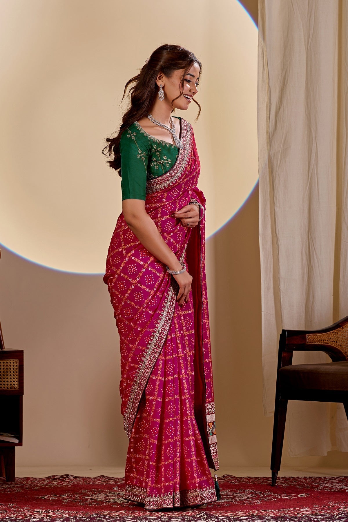 Dwija Fashion Women'S Party Wear Embroidery Vichitra Cp Designer Saree With Unstitched Blouse-Pink