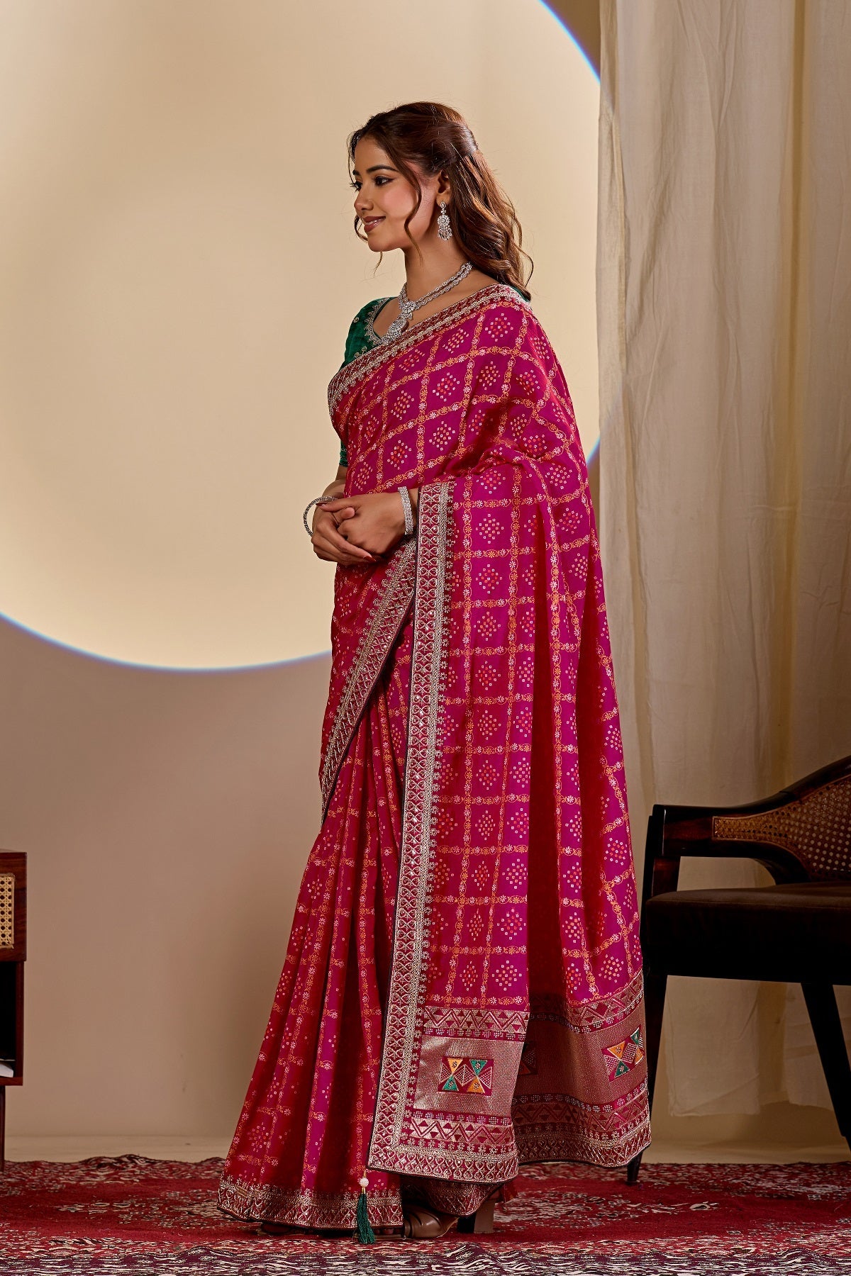 Dwija Fashion Women'S Party Wear Embroidery Vichitra Cp Designer Saree With Unstitched Blouse-Pink