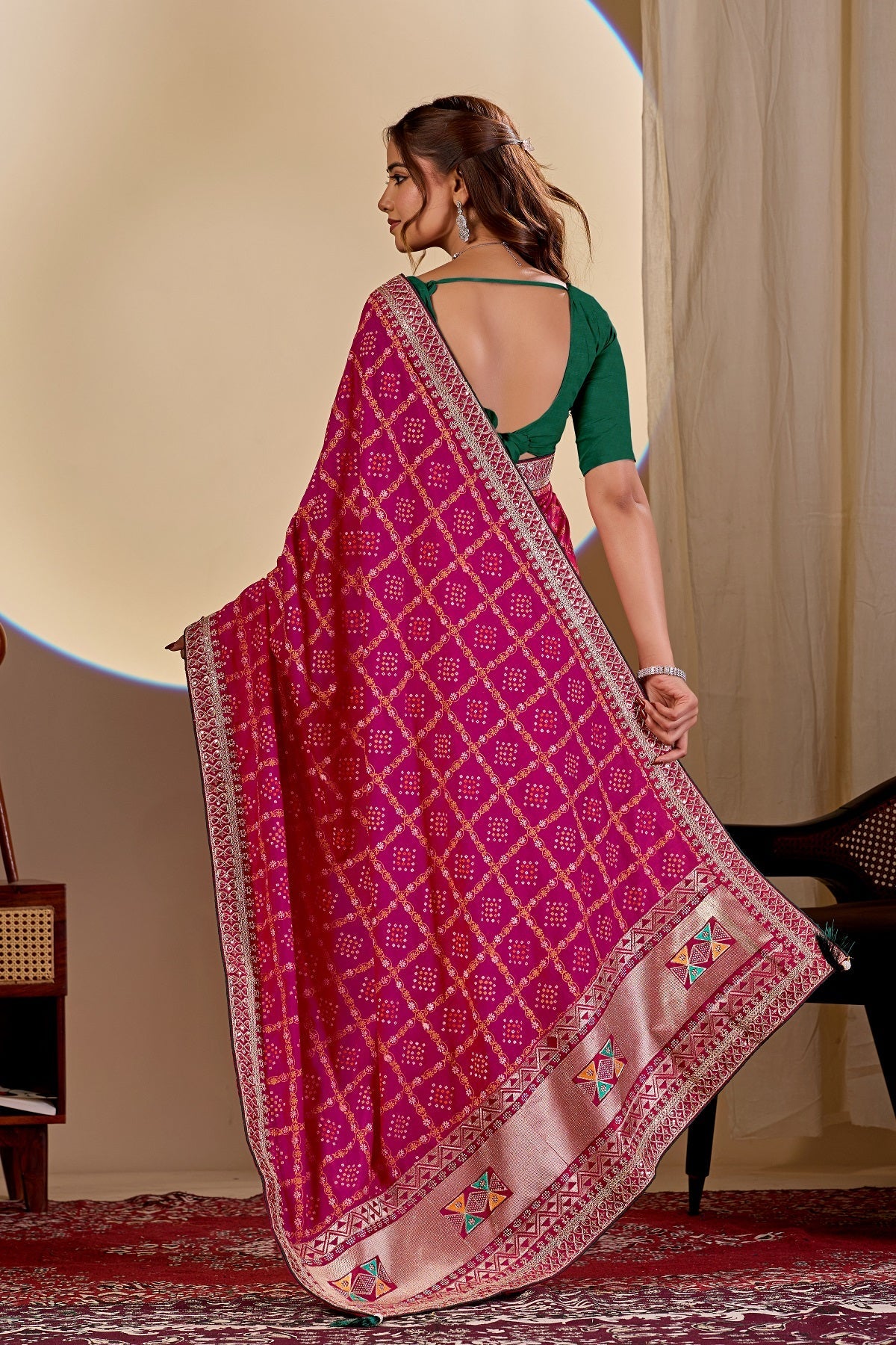 Dwija Fashion Women'S Party Wear Embroidery Vichitra Cp Designer Saree With Unstitched Blouse-Pink