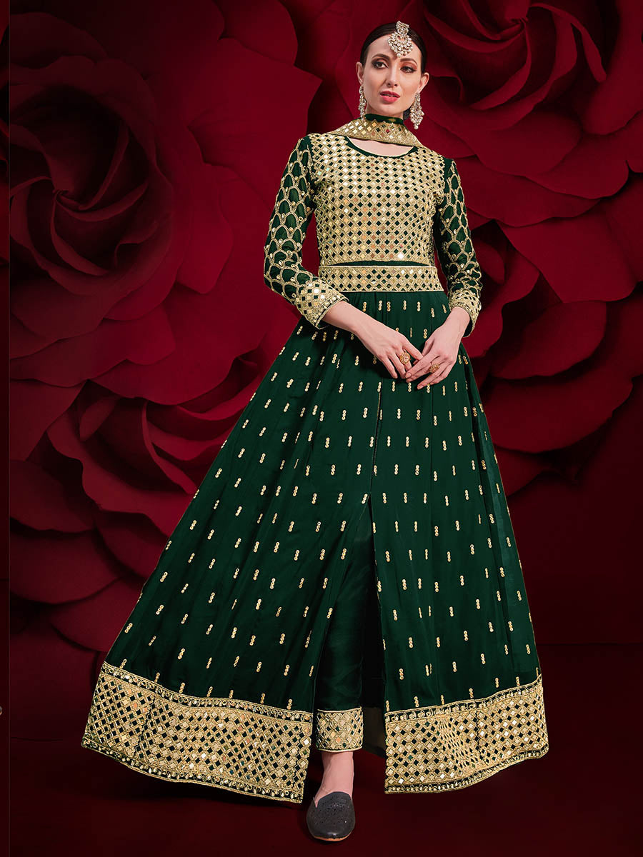 Myra Green Heavy Embroidered Pant Style Anarkali Suit 