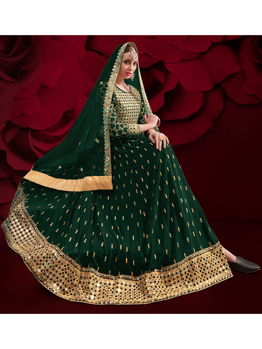 Myra Green Heavy Embroidered Pant Style Anarkali Suit 